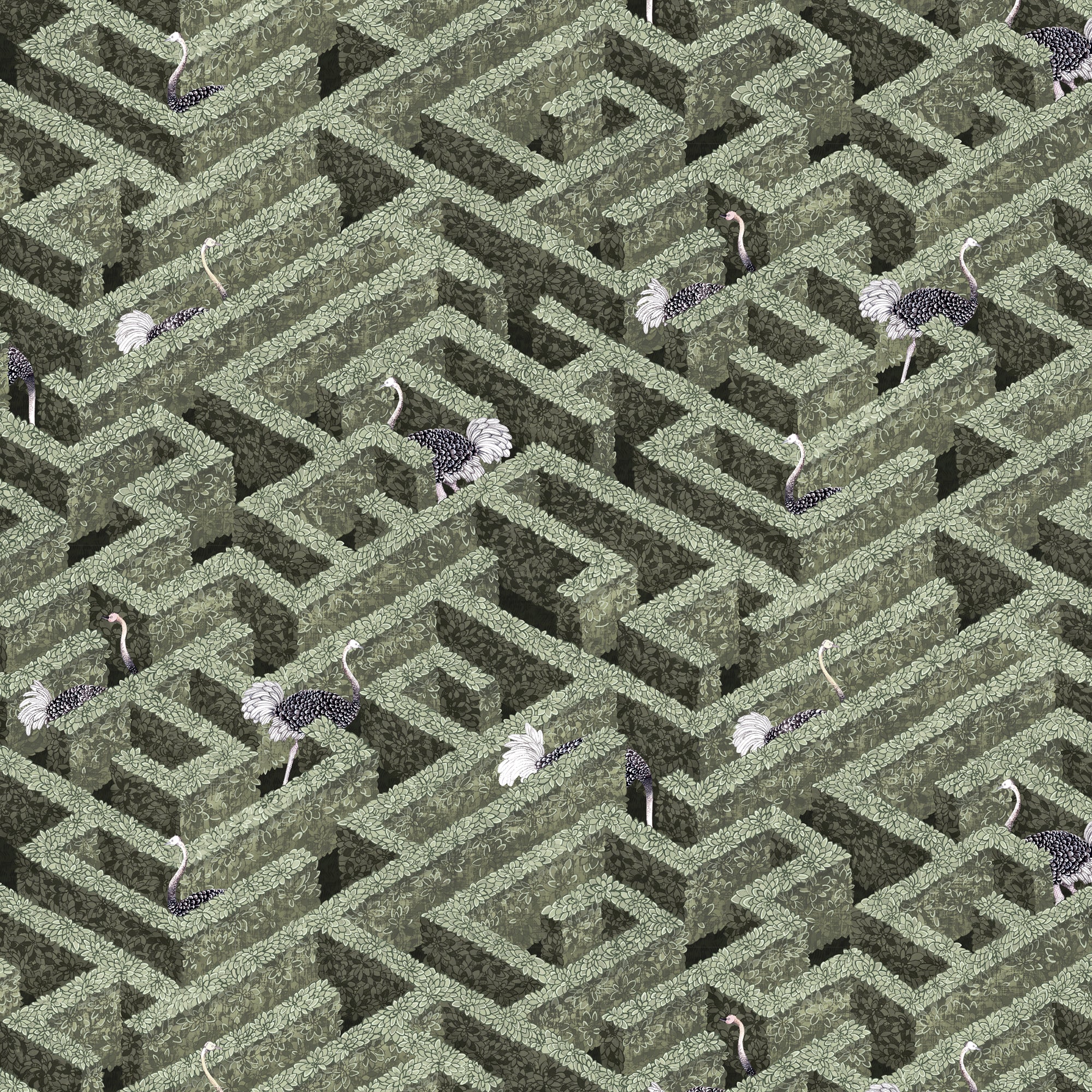 Labyrinth With Ostriches Wallpaper in eucalyptus color - pattern number JMW1010.01.0 - by Kravet in the Josephine Munsey Portfolio I collection