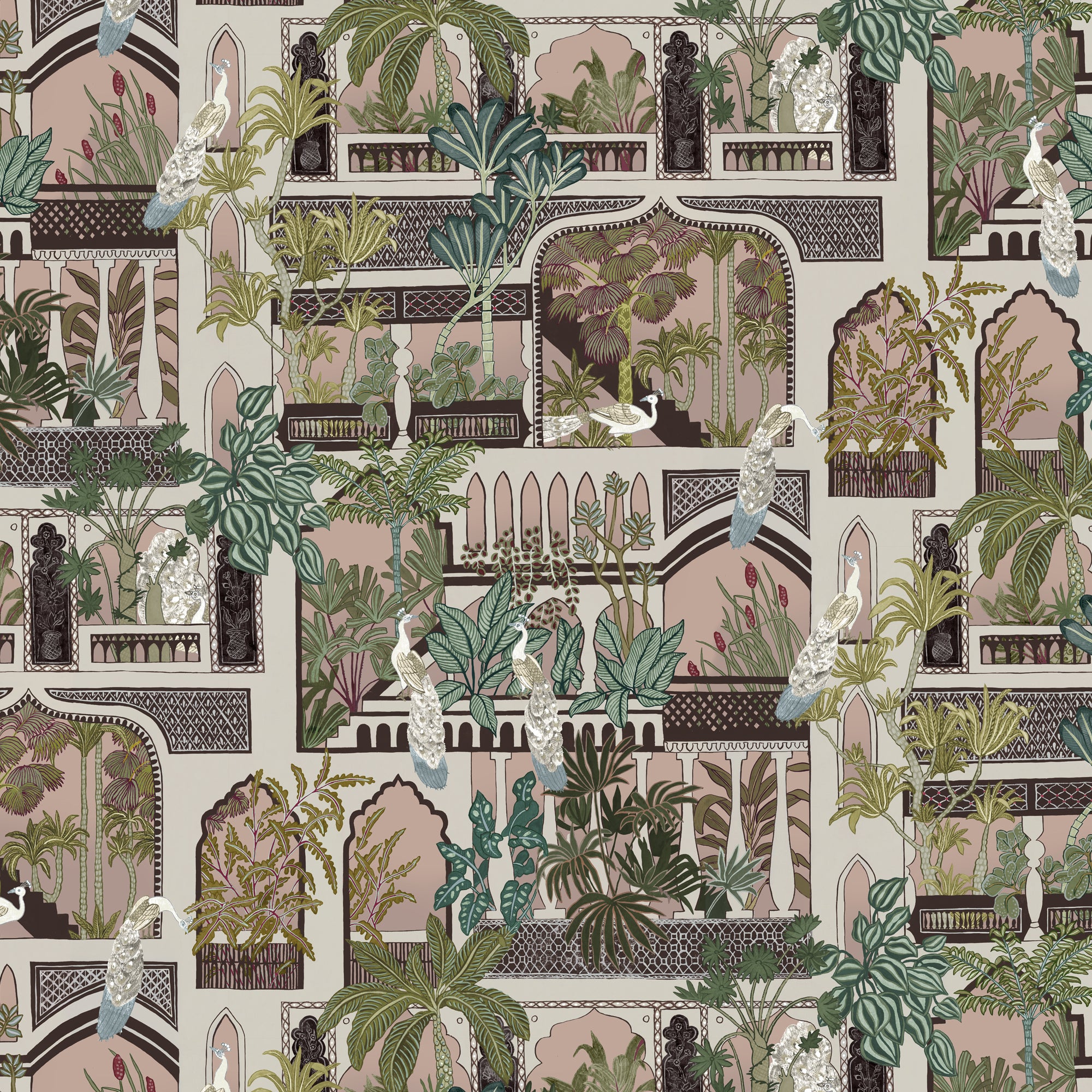 Peacock Arches Wallpaper in blush pink color - pattern number JMW1011.01.0 - by Kravet in the Josephine Munsey Portfolio I collection