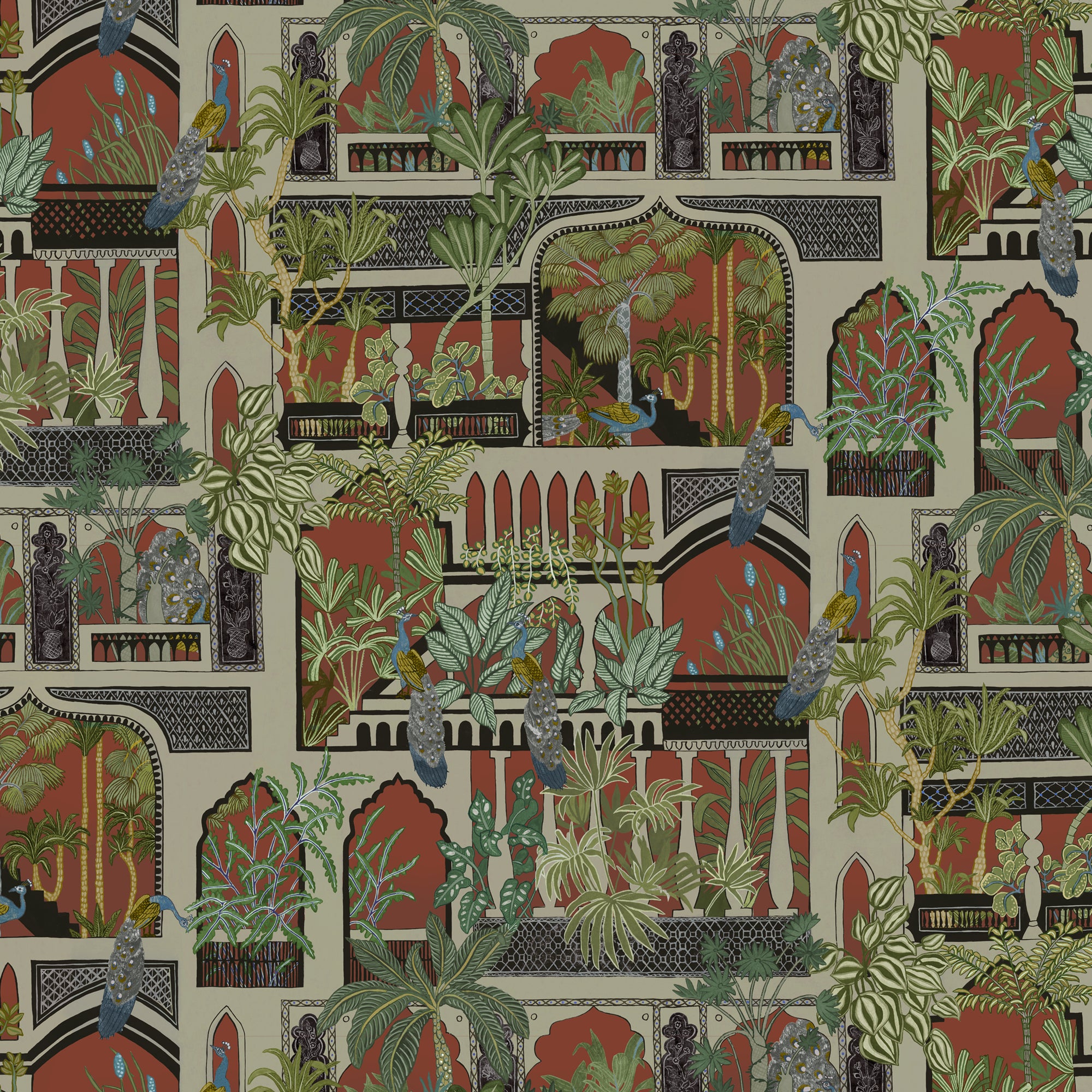 Peacock Arches Wallpaper in terracotta color - pattern number JMW1011.41.0 - by Kravet in the Josephine Munsey Portfolio I collection