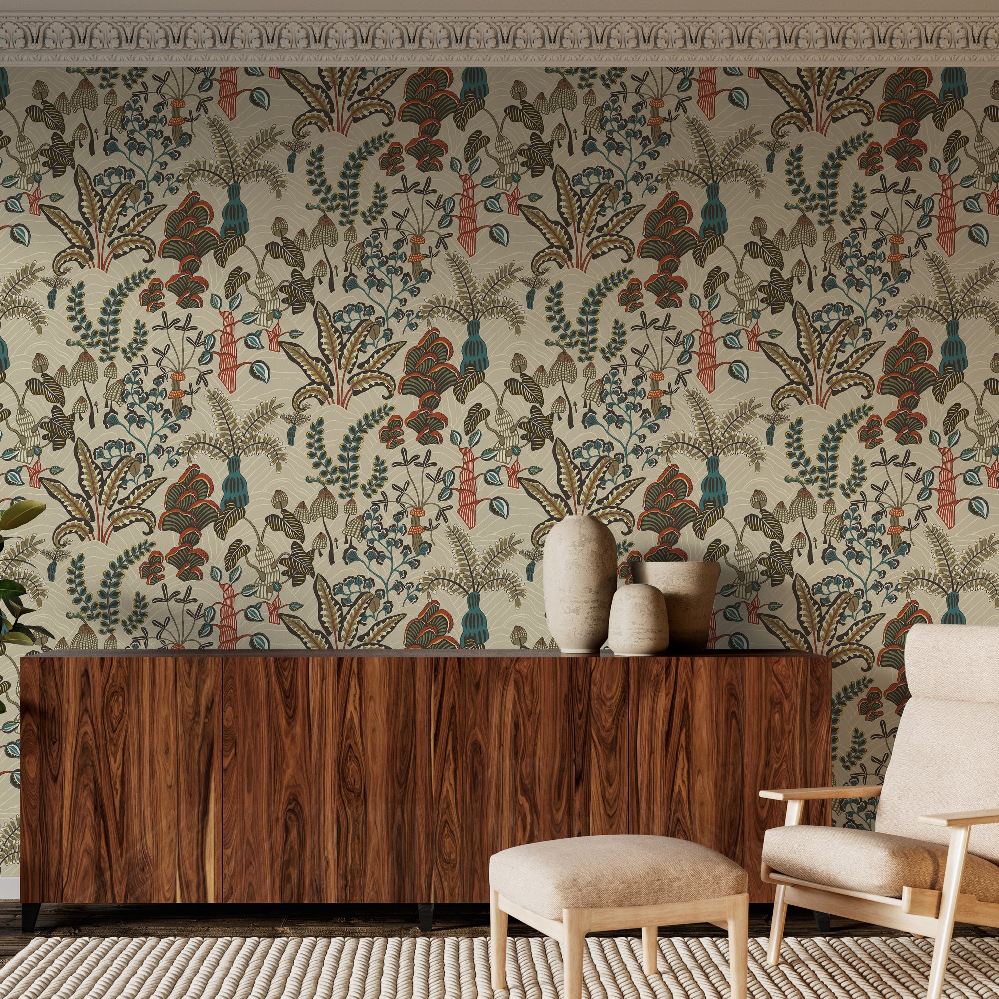 Woodland Floor Wallpaper in stone & teal color - pattern number JMW1012.11.0 - by Kravet in the Josephine Munsey Portfolio I collection