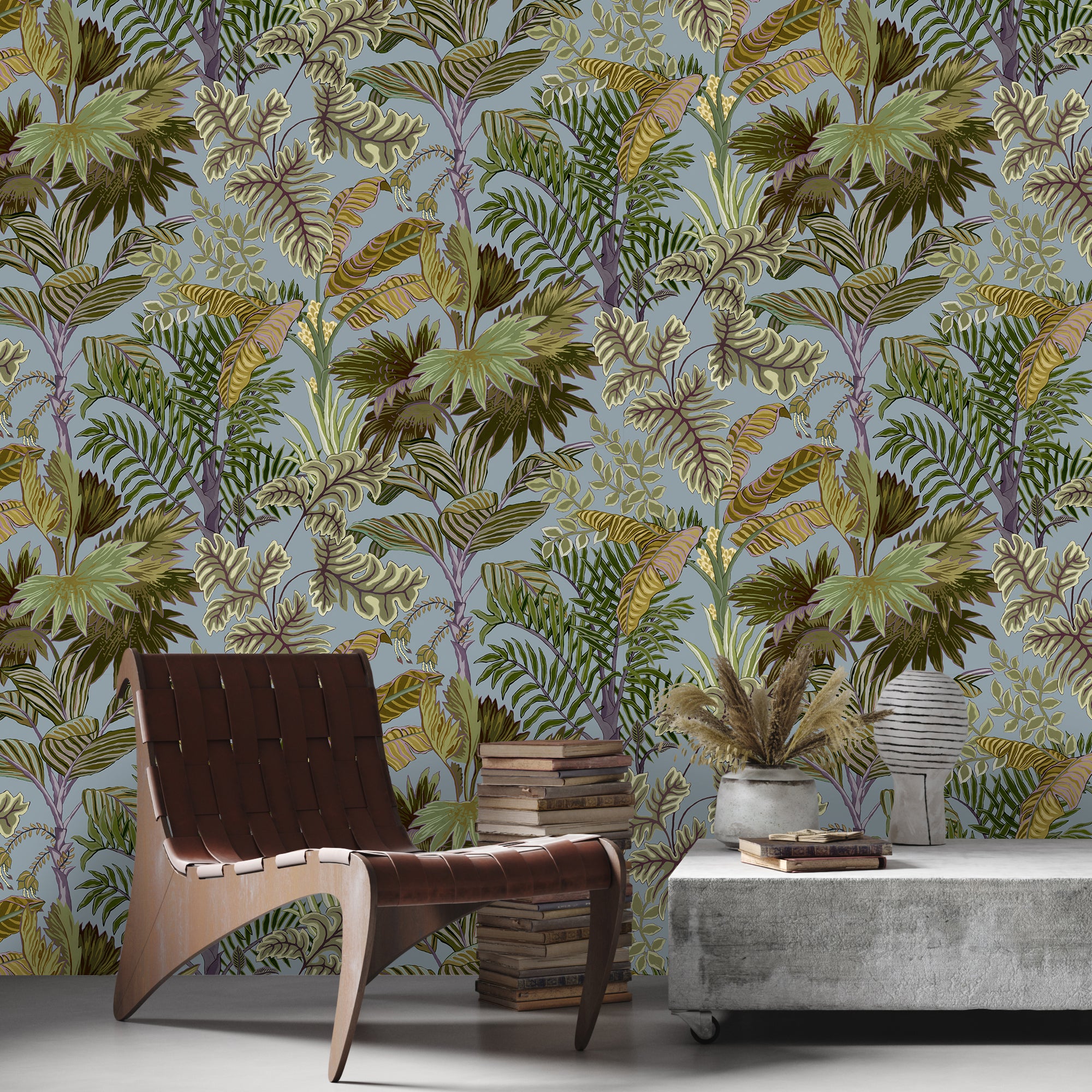 Palm Grove Wallpaper in dusk & verdigris color - pattern number JMW1013.01.0 - by Kravet in the Josephine Munsey Portfolio I collection