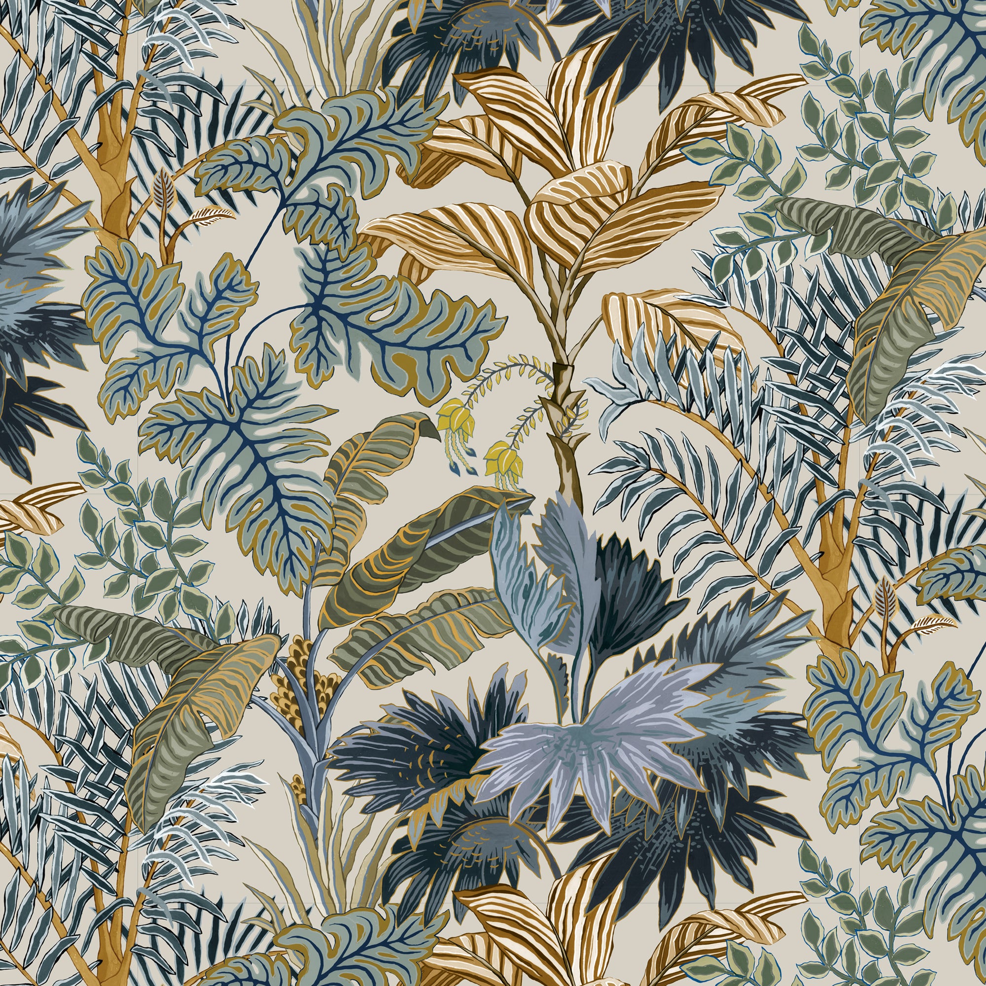 Palm Grove Wallpaper in ecru & blue color - pattern number JMW1013.11.0 - by Kravet in the Josephine Munsey Portfolio I collection