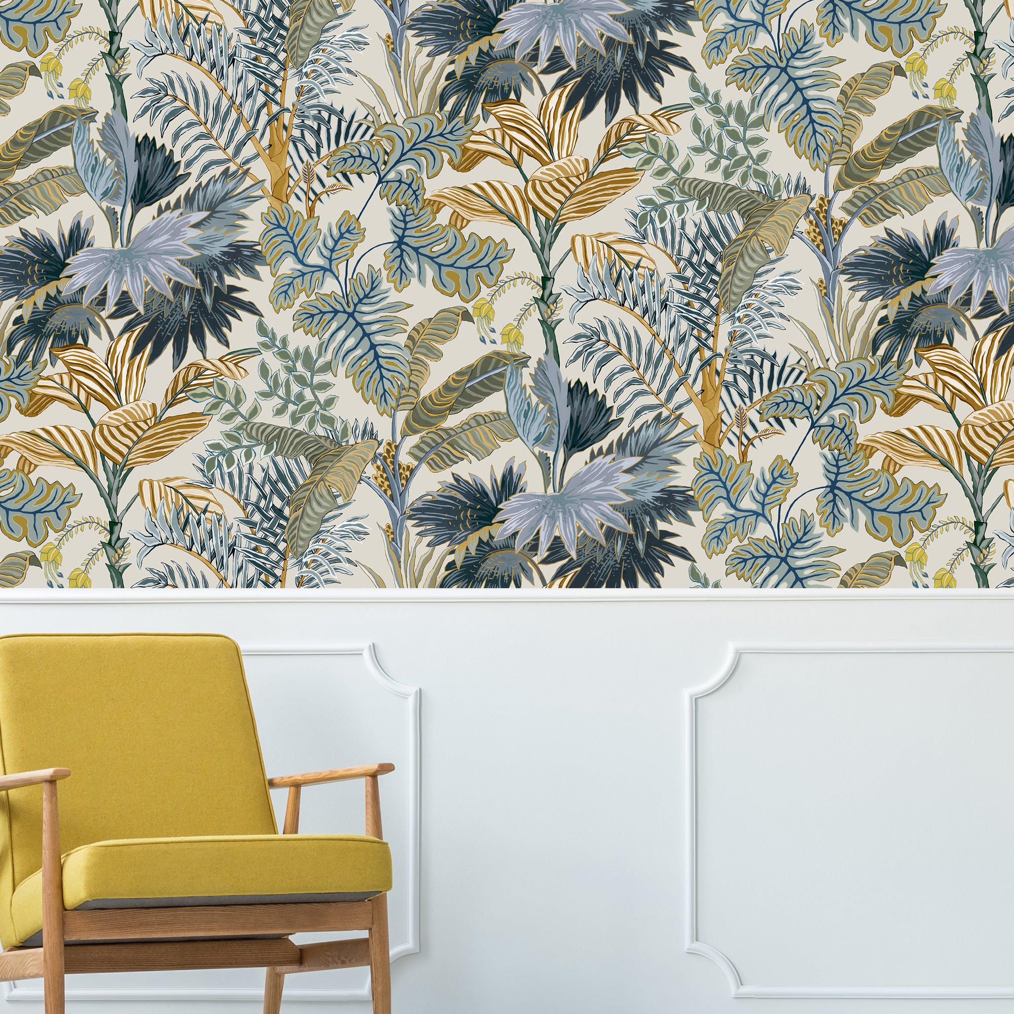 Palm Grove Wallpaper in ecru & blue color - pattern number JMW1013.11.0 - by Kravet in the Josephine Munsey Portfolio I collection