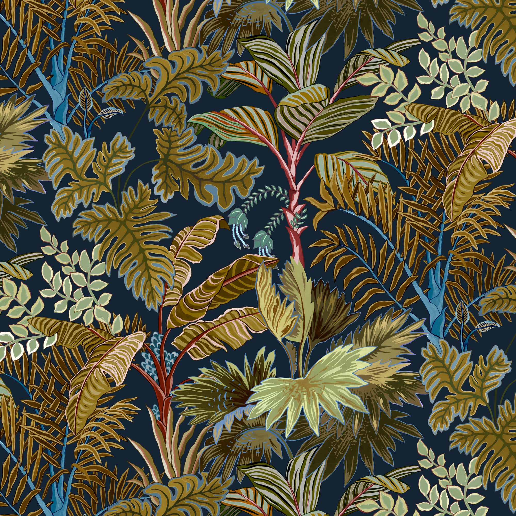 Palm Grove Wallpaper in navy & olive color - pattern number JMW1013.31.0 - by Kravet in the Josephine Munsey Portfolio I collection