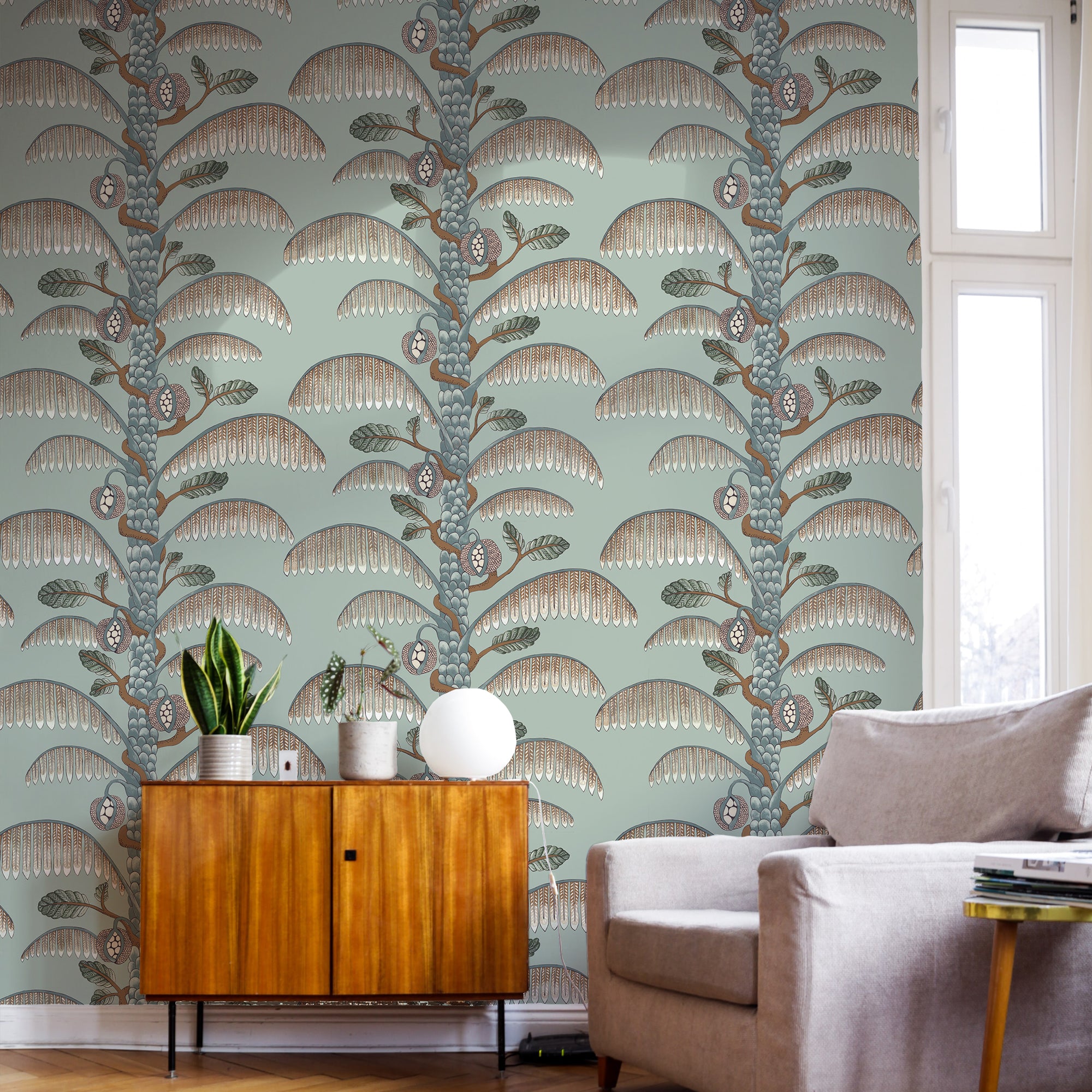 Palm Stripe Wallpaper in radmoor blue color - pattern number JMW1015.01.0 - by Kravet in the Josephine Munsey Portfolio II collection
