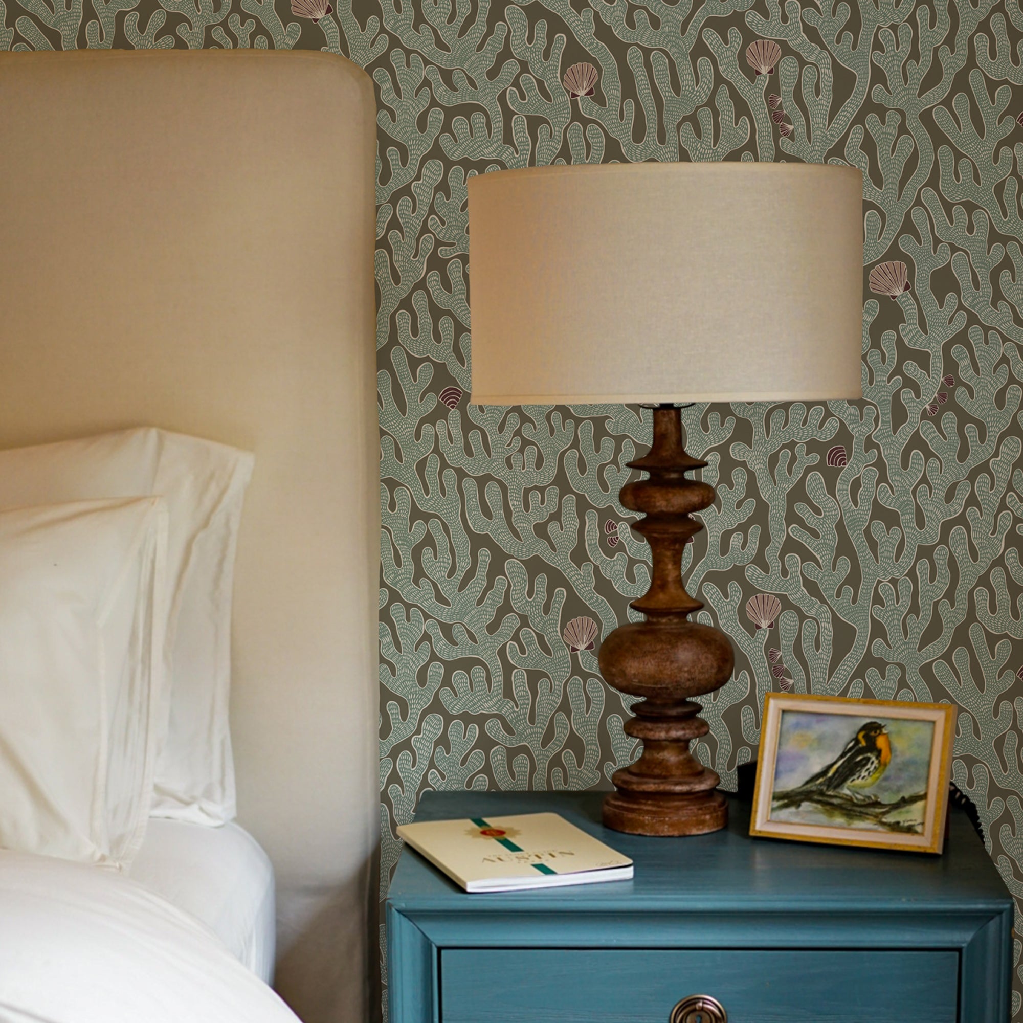 Coral Wallpaper in osney blue color - pattern number JMW1016.31.0 - by Kravet in the Josephine Munsey Portfolio II collection