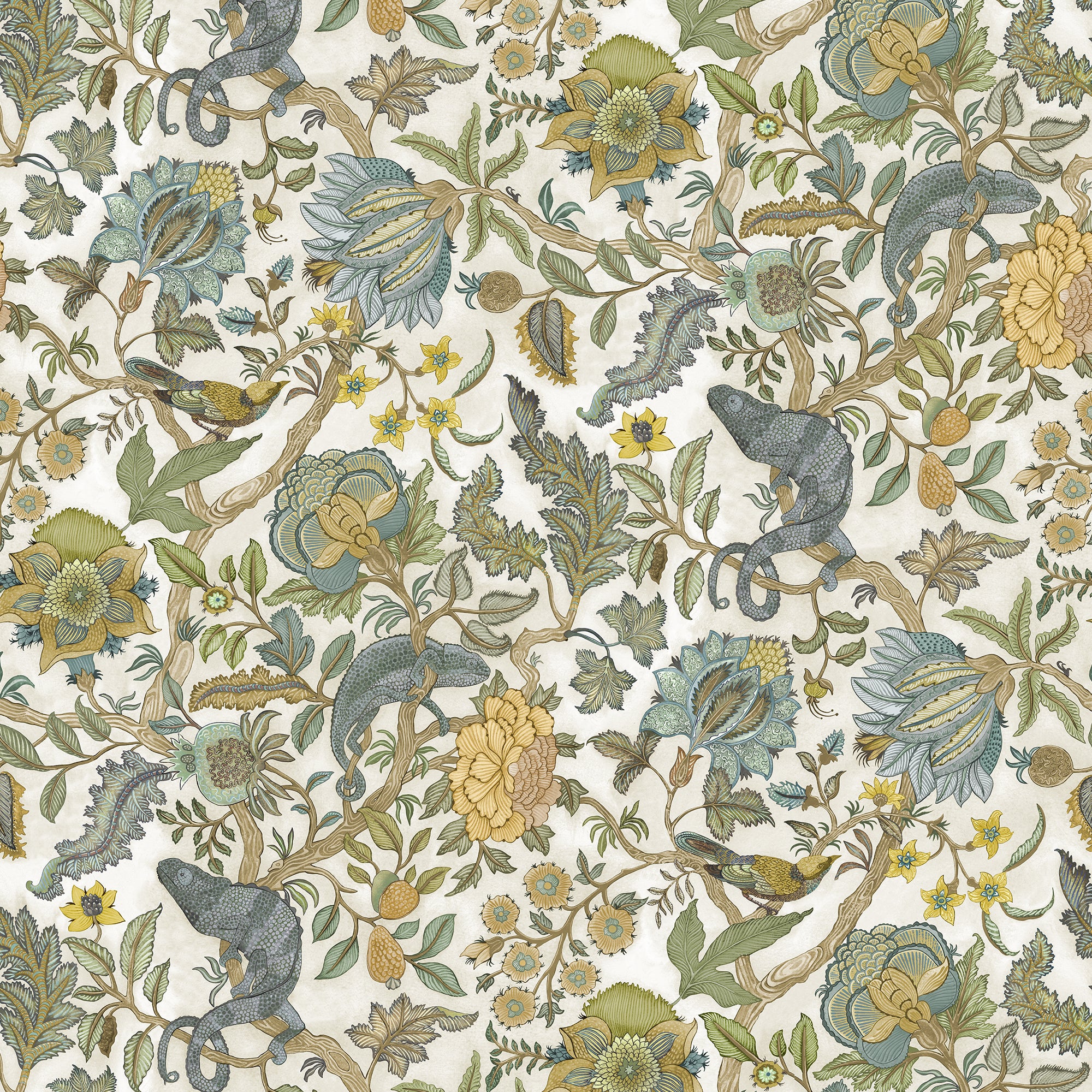 Chameleon Trail Wallpaper in lemon and light blue color - pattern number JMW1022.01.0 - by Kravet in the Josephine Munsey Portfolio II collection