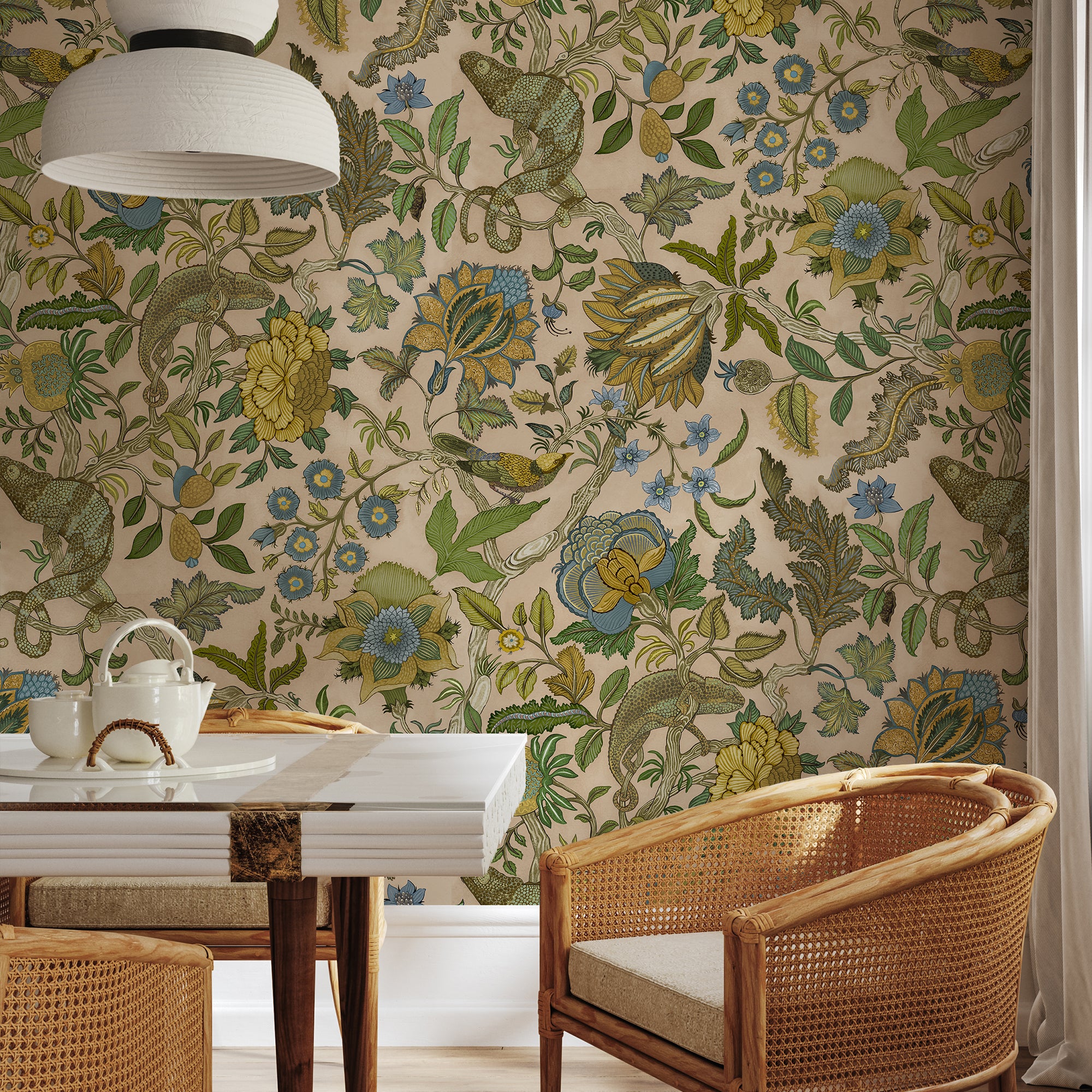 Chameleon Trail Wallpaper in plaster pink, ochre and blue color - pattern number JMW1022.11.0 - by Kravet in the Josephine Munsey Portfolio II collection