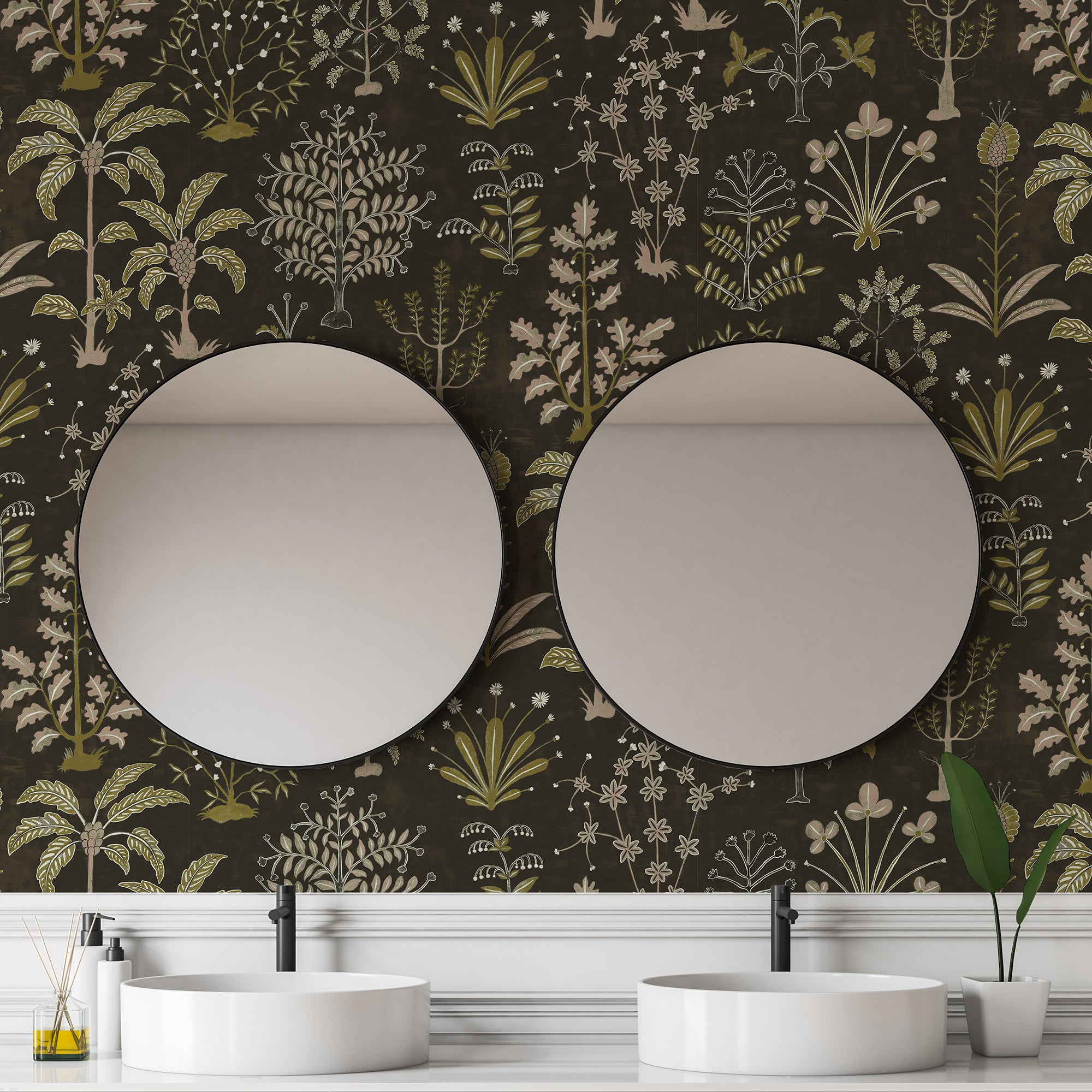 Cynthia Wallpaper in black and olive color - pattern number JMW1023.31.0 - by Kravet in the Josephine Munsey Portfolio II collection