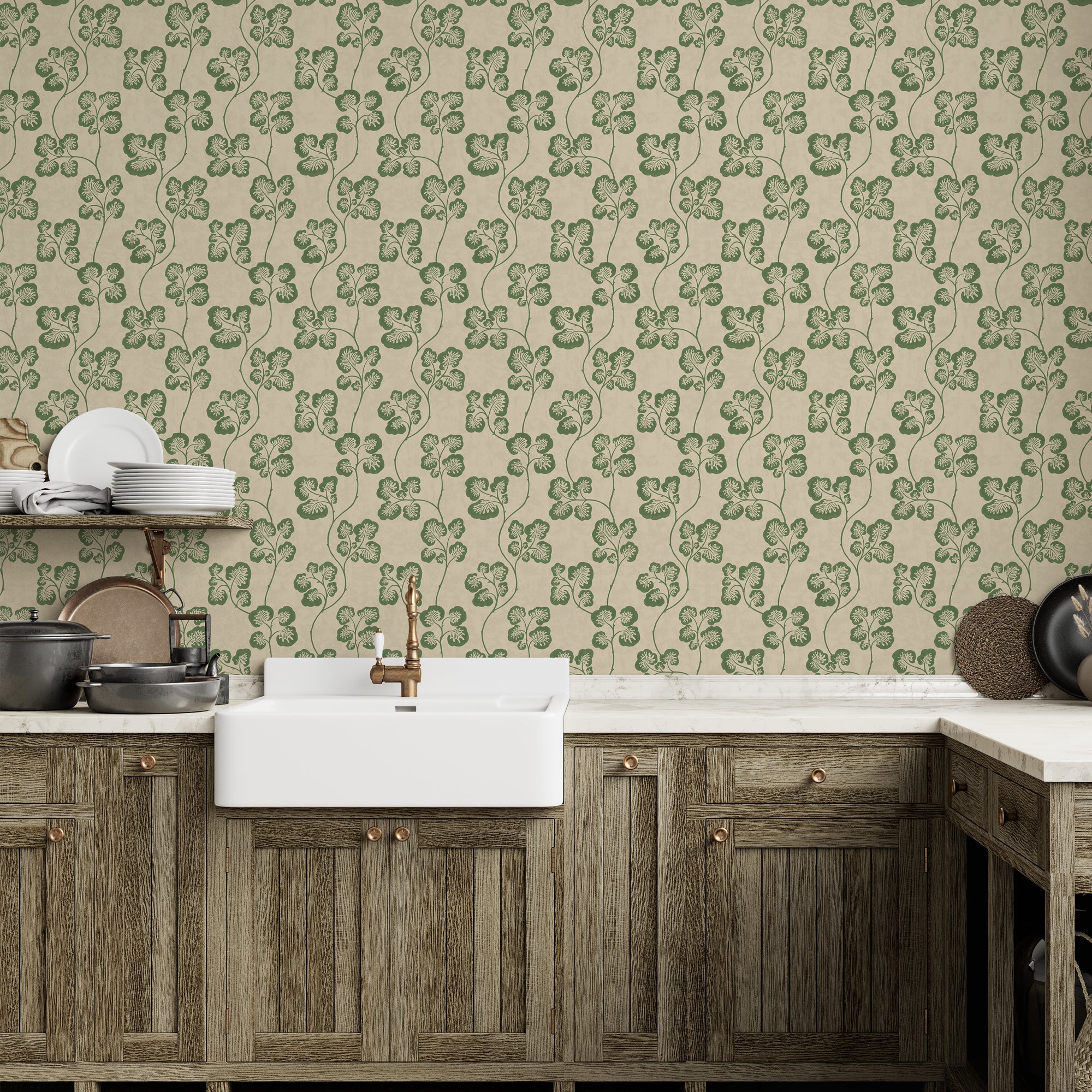Cabbage Check Wallpaper in brookes green and edge sand color - pattern number JMW1024.01.0 - by Kravet in the Josephine Munsey Maitland collection
