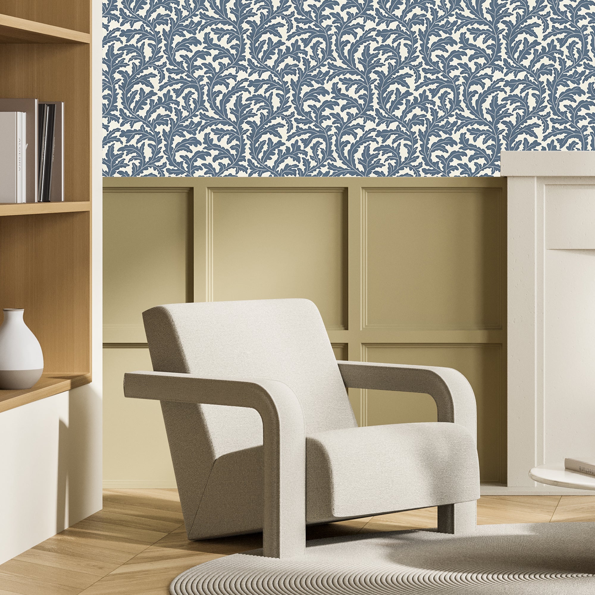 Frond Ogee Wallpaper in bude blue color - pattern number JMW1025.41.0 - by Kravet in the Josephine Munsey Maitland collection