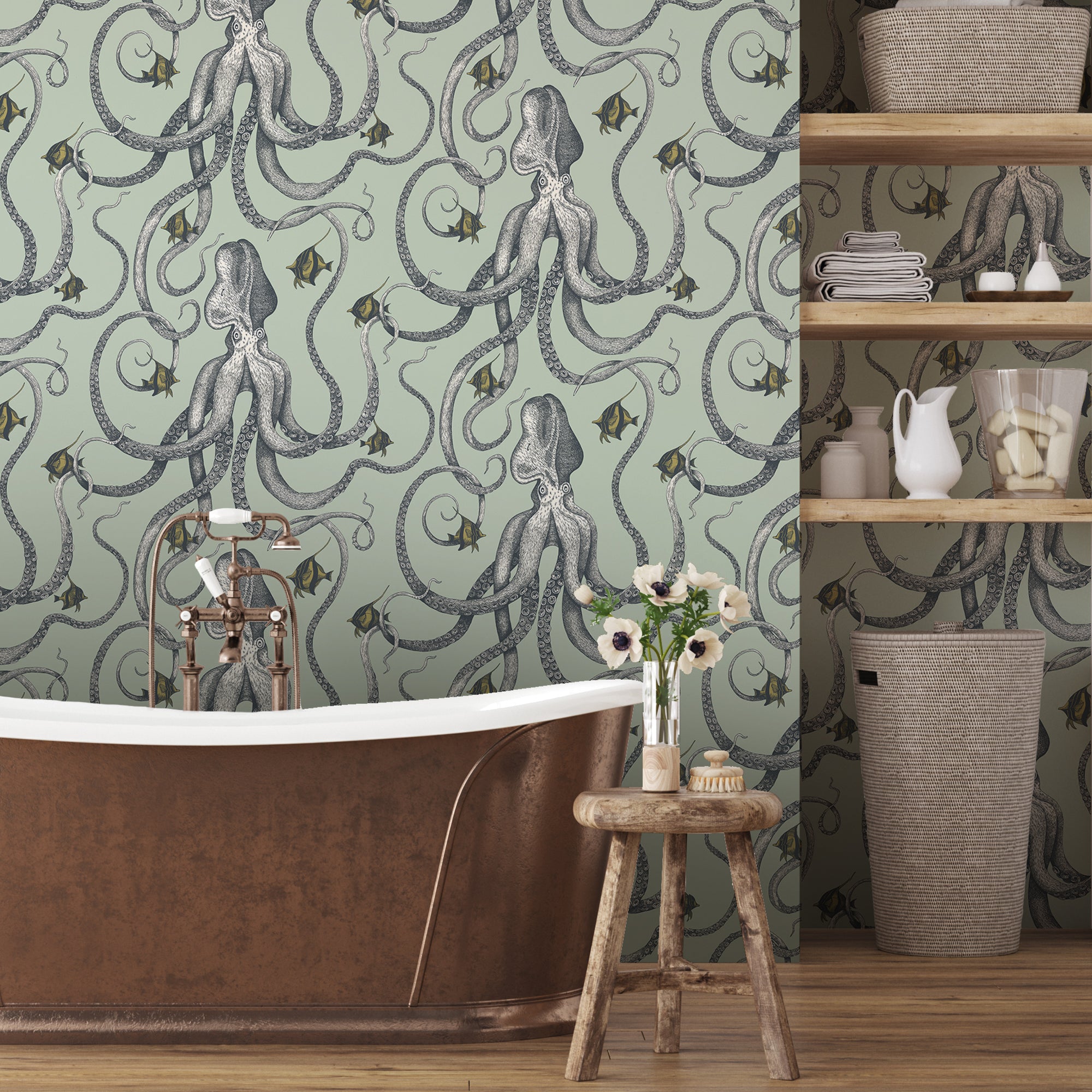 Octopoda Grand Wallpaper in radmoor blue color - pattern number JMW1030.21.0 - by Kravet in the Josephine Munsey Maitland collection