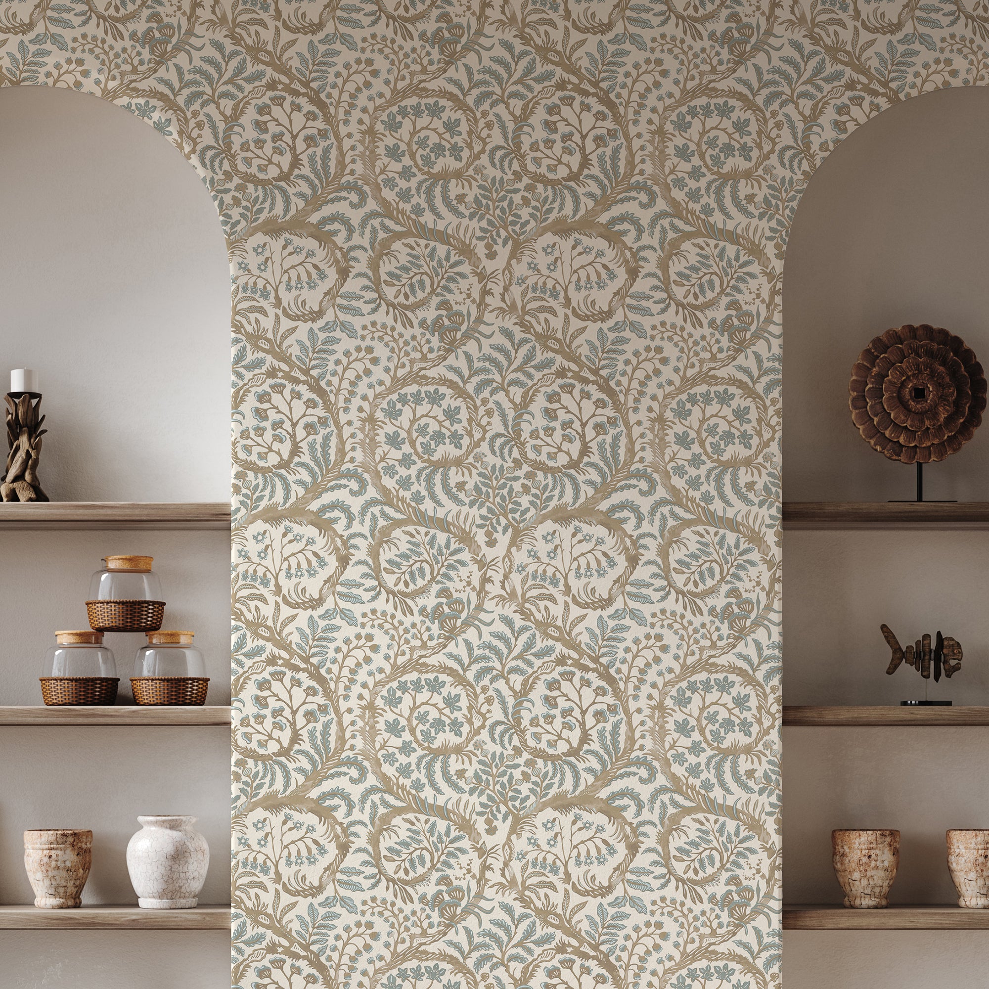 Butterrow Wallpaper in soft blue and brown color - pattern number JMW1031.01.0 - by Kravet in the Josephine Munsey Maitland collection