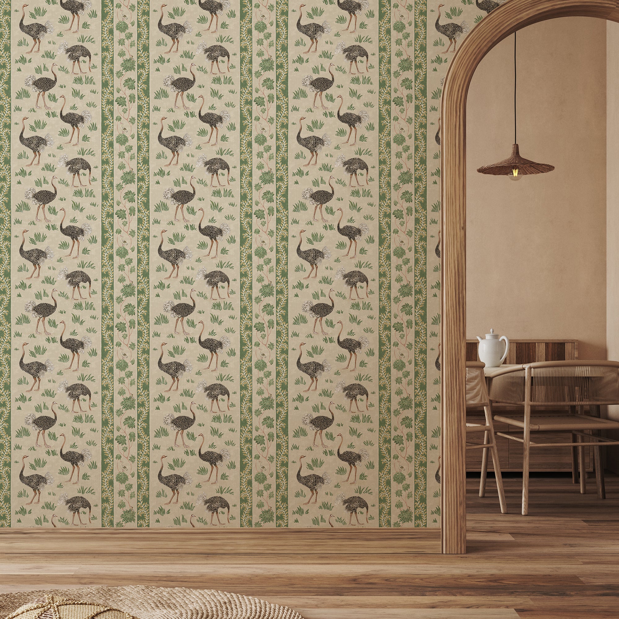 Ostrich Stripe Wallpaper in khaki and green color - pattern number JMW1032.11.0 - by Kravet in the Josephine Munsey Maitland collection