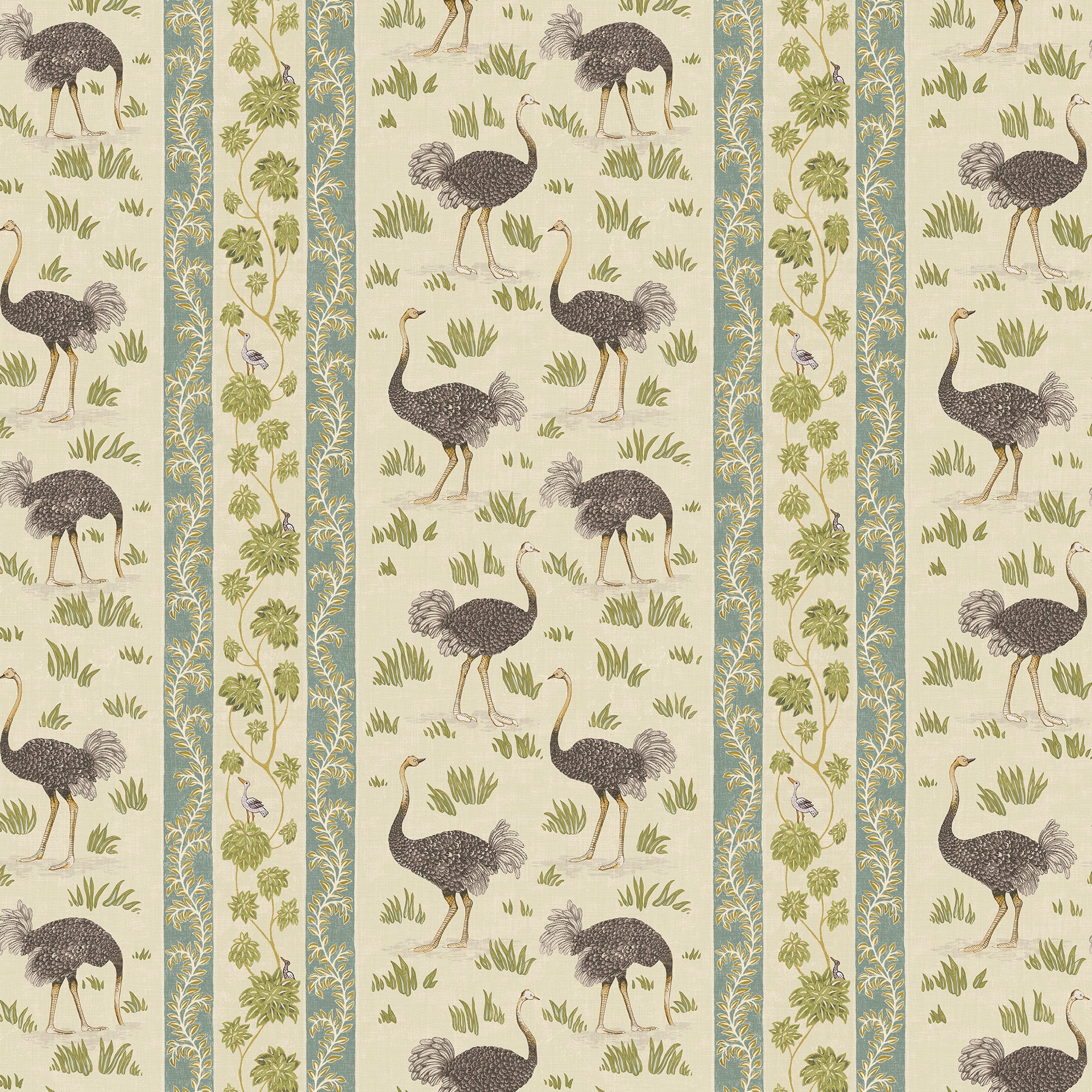 Ostrich Stripe Wallpaper in cream and green color - pattern number JMW1032.41.0 - by Kravet in the Josephine Munsey Maitland collection