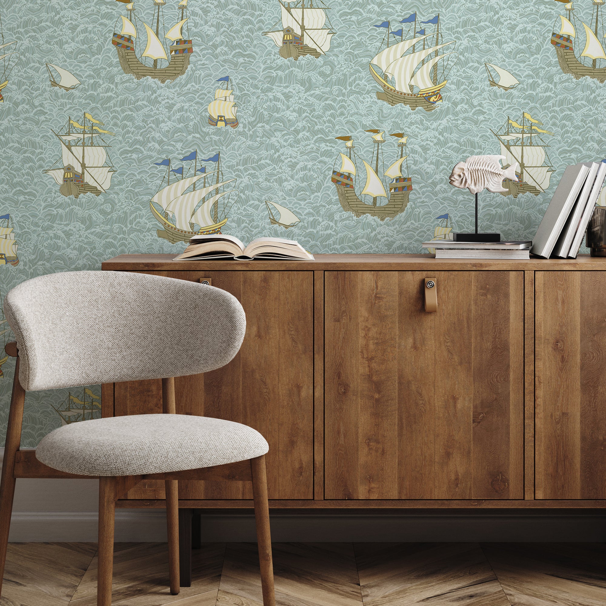 Ships Wallpaper in light blue color - pattern number JMW1033.01.0 - by Kravet in the Josephine Munsey Juniper collection