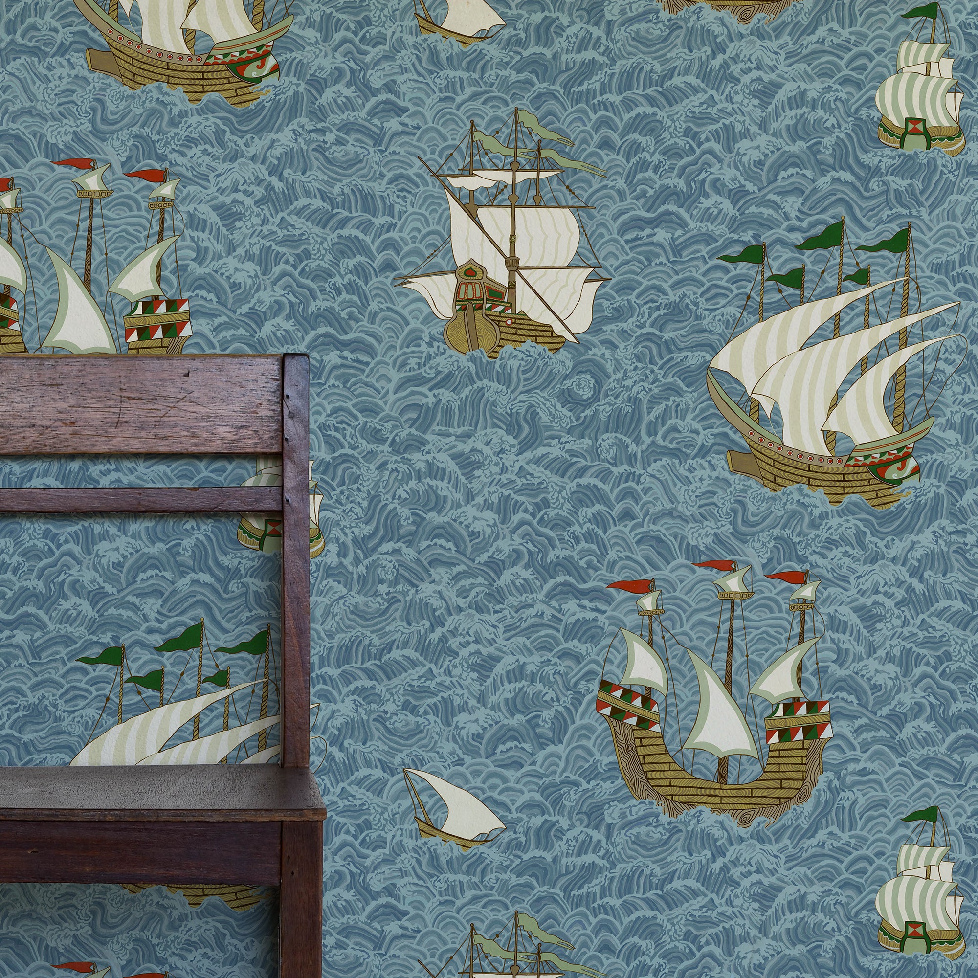 Ships Wallpaper in sea blue color - pattern number JMW1033.11.0 - by Kravet in the Josephine Munsey Juniper collection