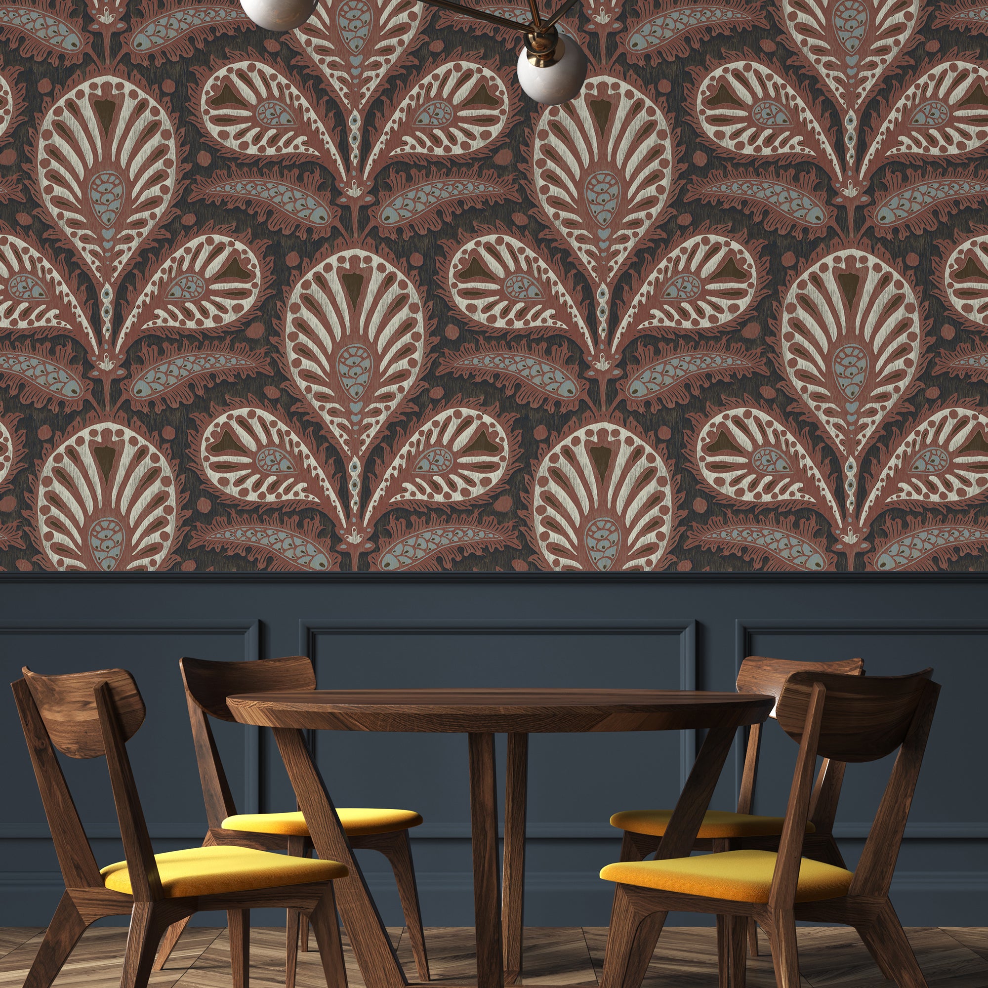 Ikat Clover Wallpaper in red and ink color - pattern number JMW1034.01.0 - by Kravet in the Josephine Munsey Juniper collection