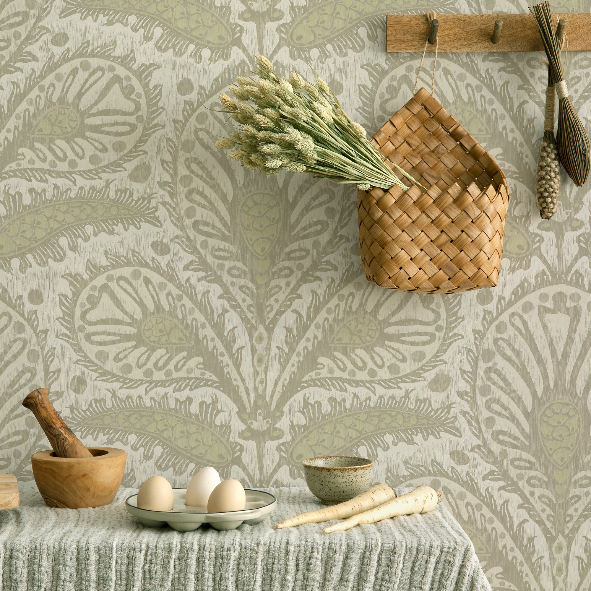 Ikat Clover Wallpaper in sage color - pattern number JMW1034.11.0 - by Kravet in the Josephine Munsey Juniper collection