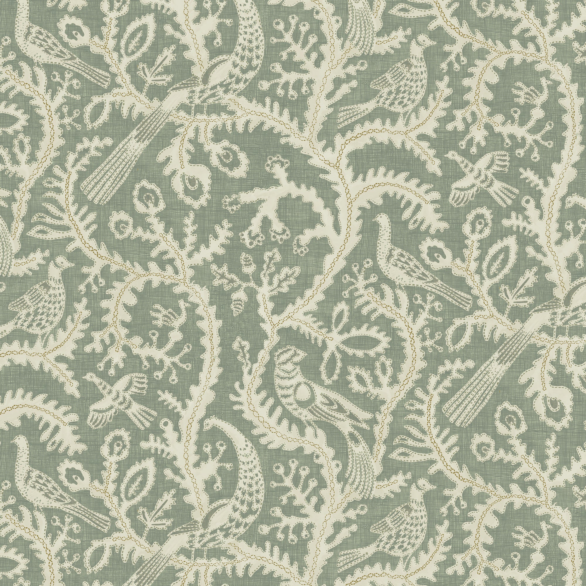 Stitched Birds Wallpaper in aqua color - pattern number JMW1035.01.0 - by Kravet in the Josephine Munsey Juniper collection