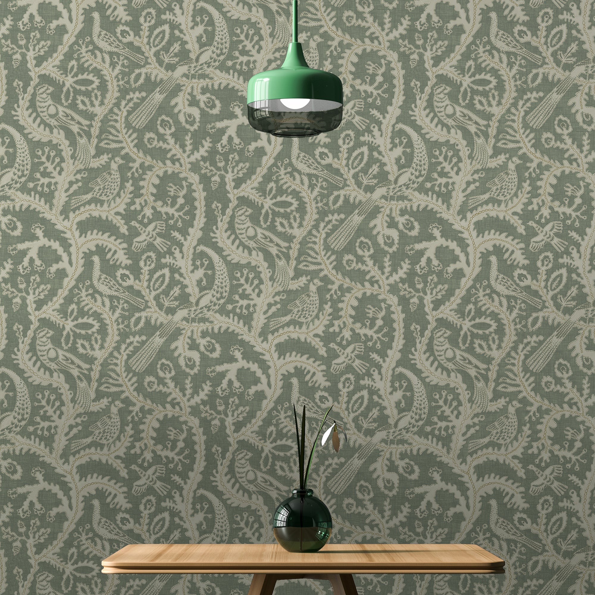 Stitched Birds Wallpaper in aqua color - pattern number JMW1035.01.0 - by Kravet in the Josephine Munsey Juniper collection