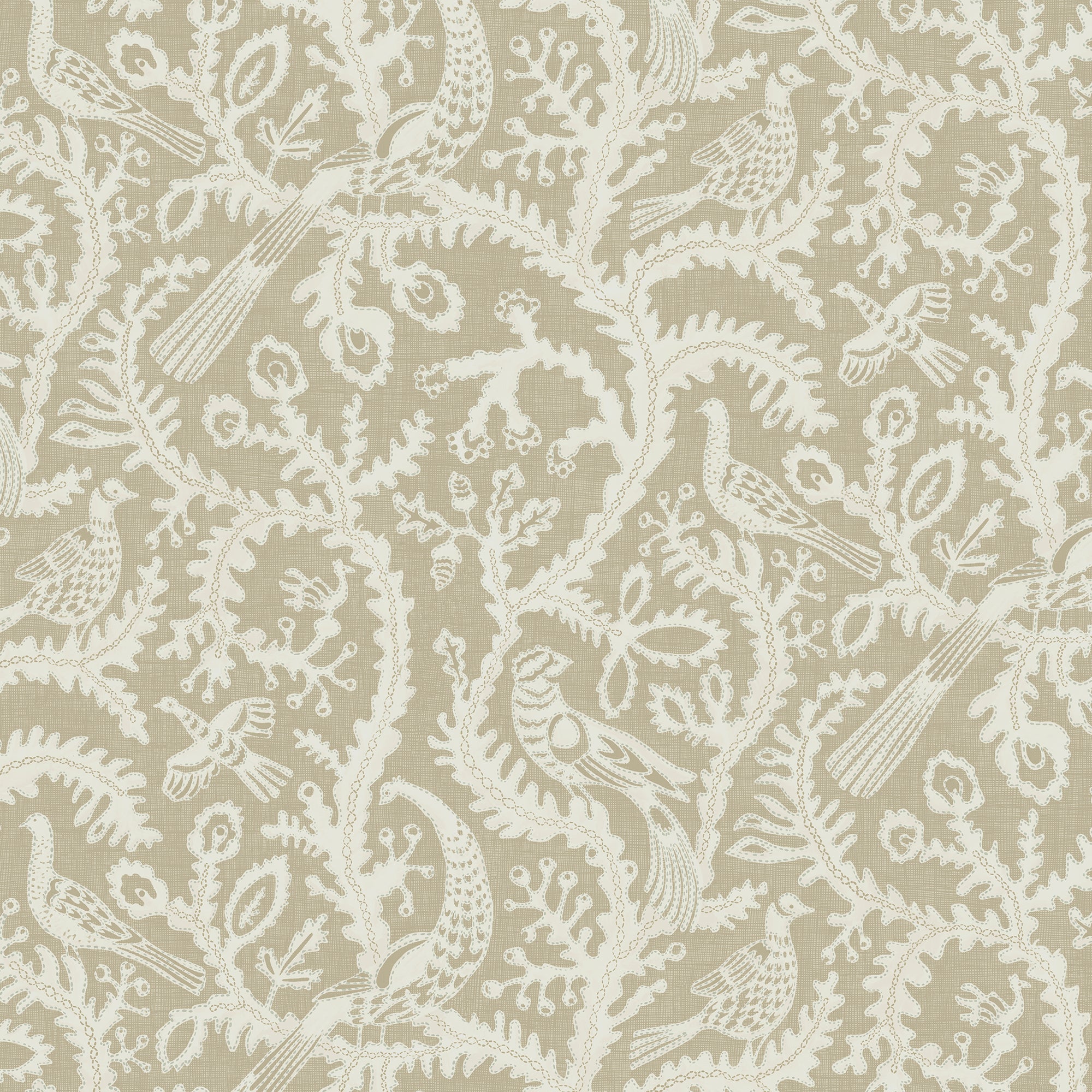 Stitched Birds Wallpaper in griege color - pattern number JMW1035.11.0 - by Kravet in the Josephine Munsey Juniper collection