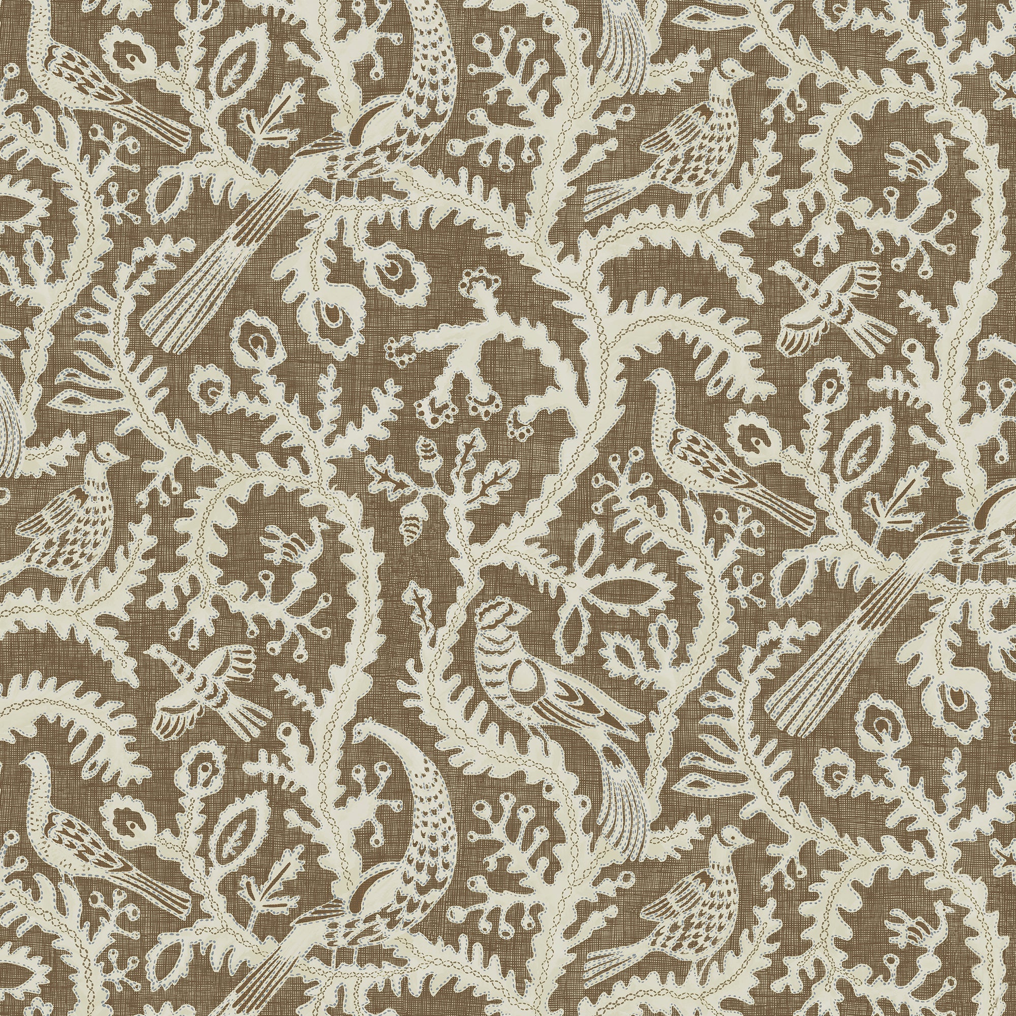 Stitched Birds Wallpaper in brown color - pattern number JMW1035.21.0 - by Kravet in the Josephine Munsey Juniper collection