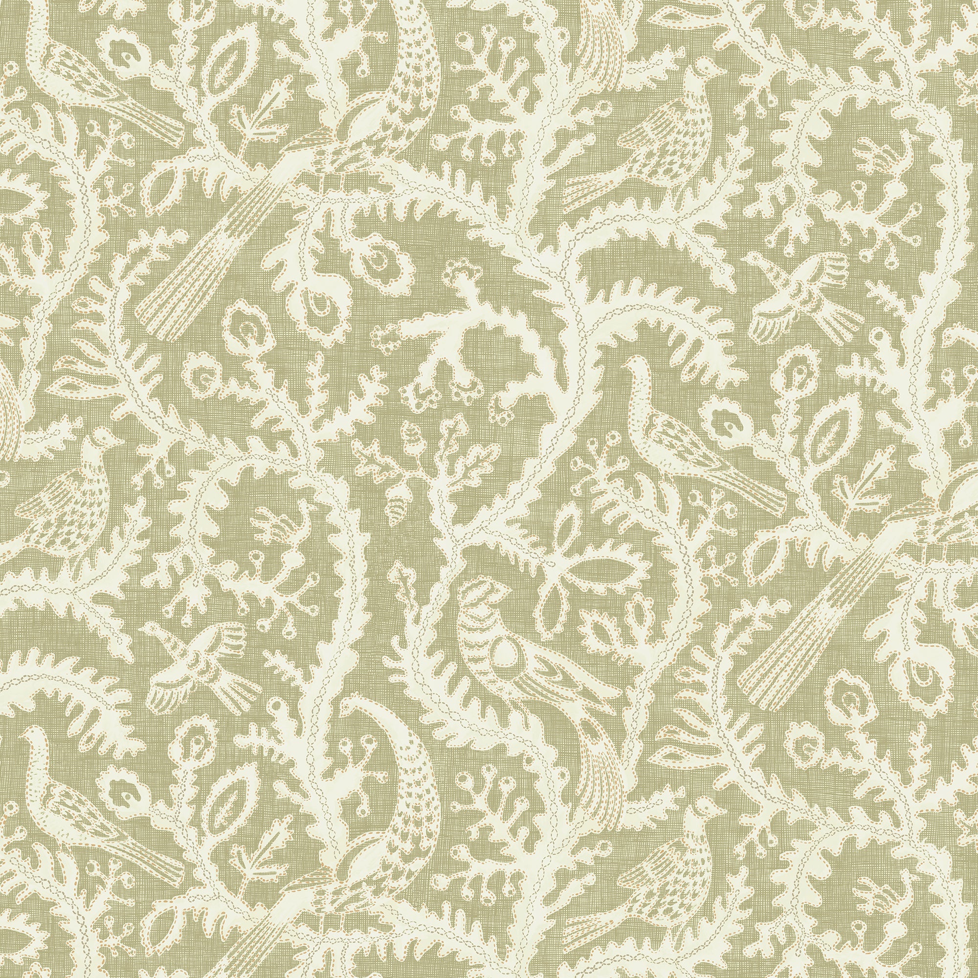 Stitched Birds Wallpaper in sage color - pattern number JMW1035.31.0 - by Kravet in the Josephine Munsey Juniper collection