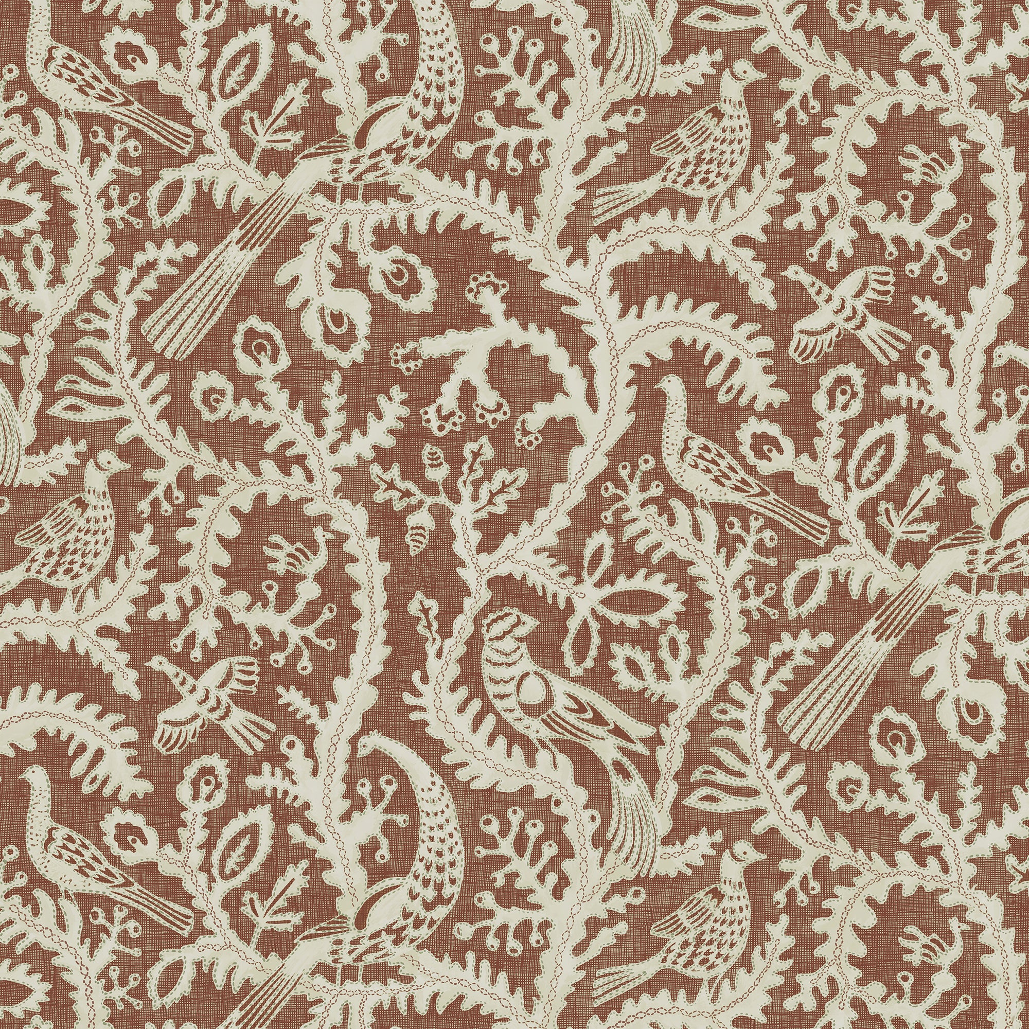 Stitched Birds Wallpaper in red color - pattern number JMW1035.41.0 - by Kravet in the Josephine Munsey Juniper collection