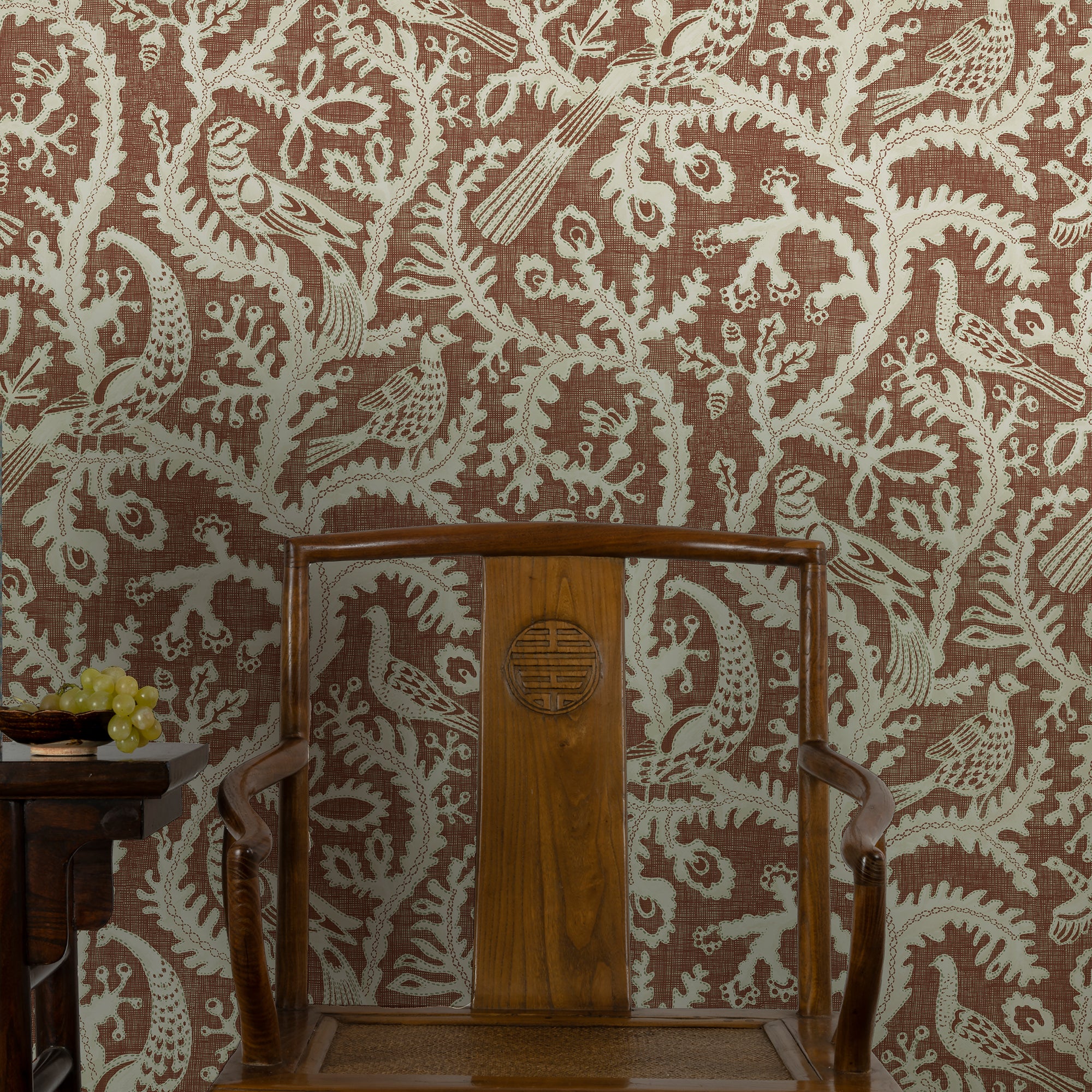 Stitched Birds Wallpaper in red color - pattern number JMW1035.41.0 - by Kravet in the Josephine Munsey Juniper collection