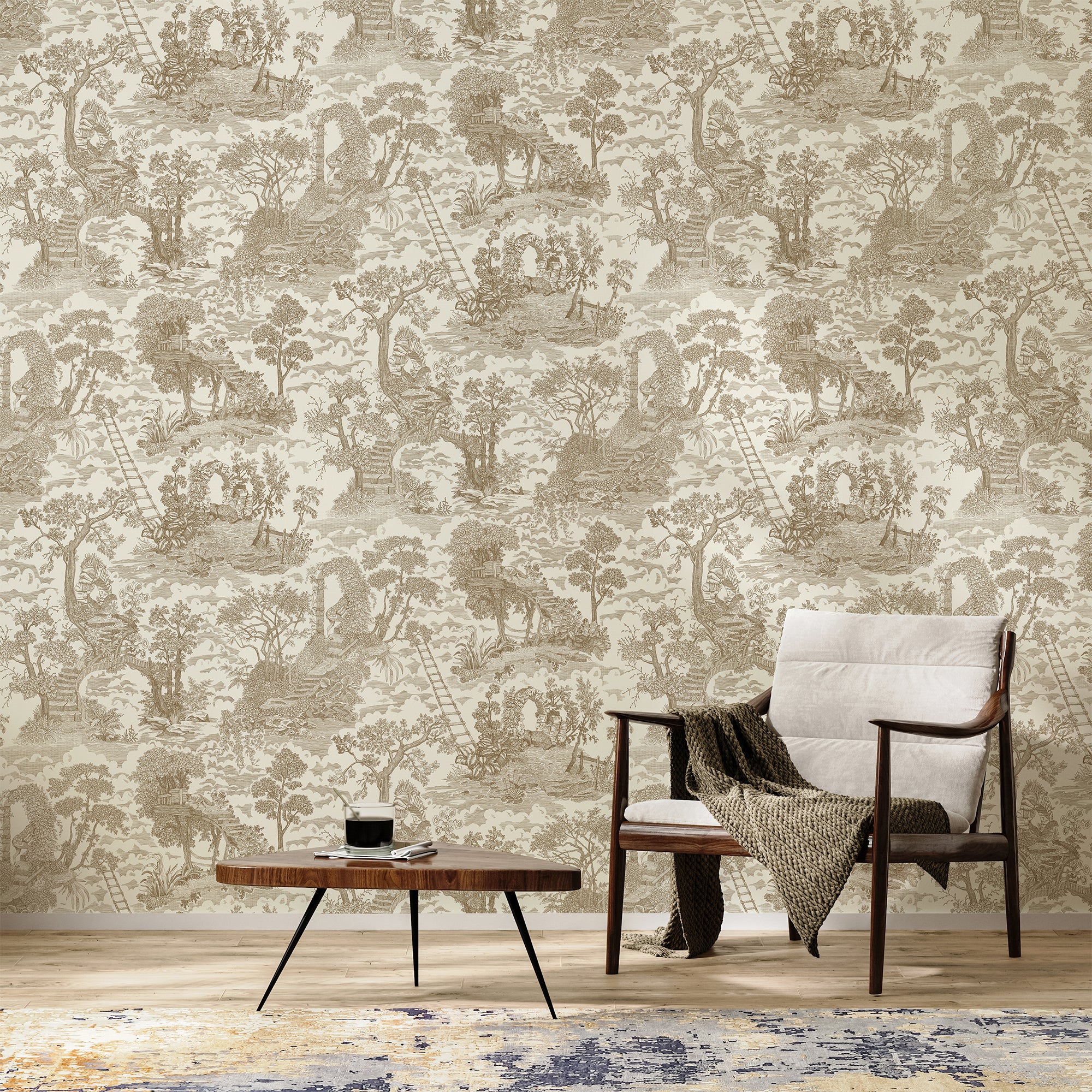 Islet Hopping Toile Wallpaper in stone color - pattern number JMW1038.01.0 - by Kravet in the Josephine Munsey Juniper collection
