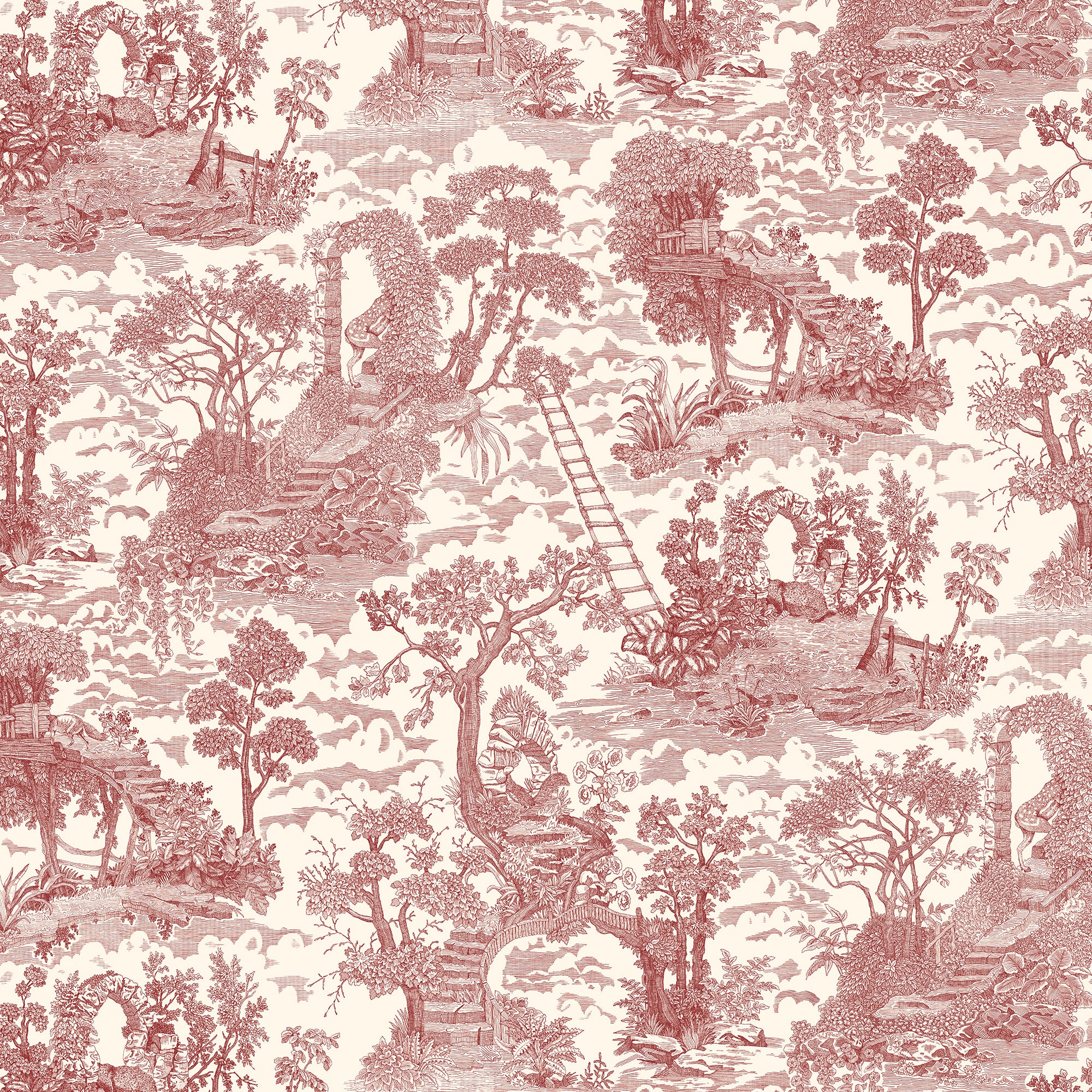 Islet Hopping Toile Wallpaper in red color - pattern number JMW1038.21.0 - by Kravet in the Josephine Munsey Juniper collection