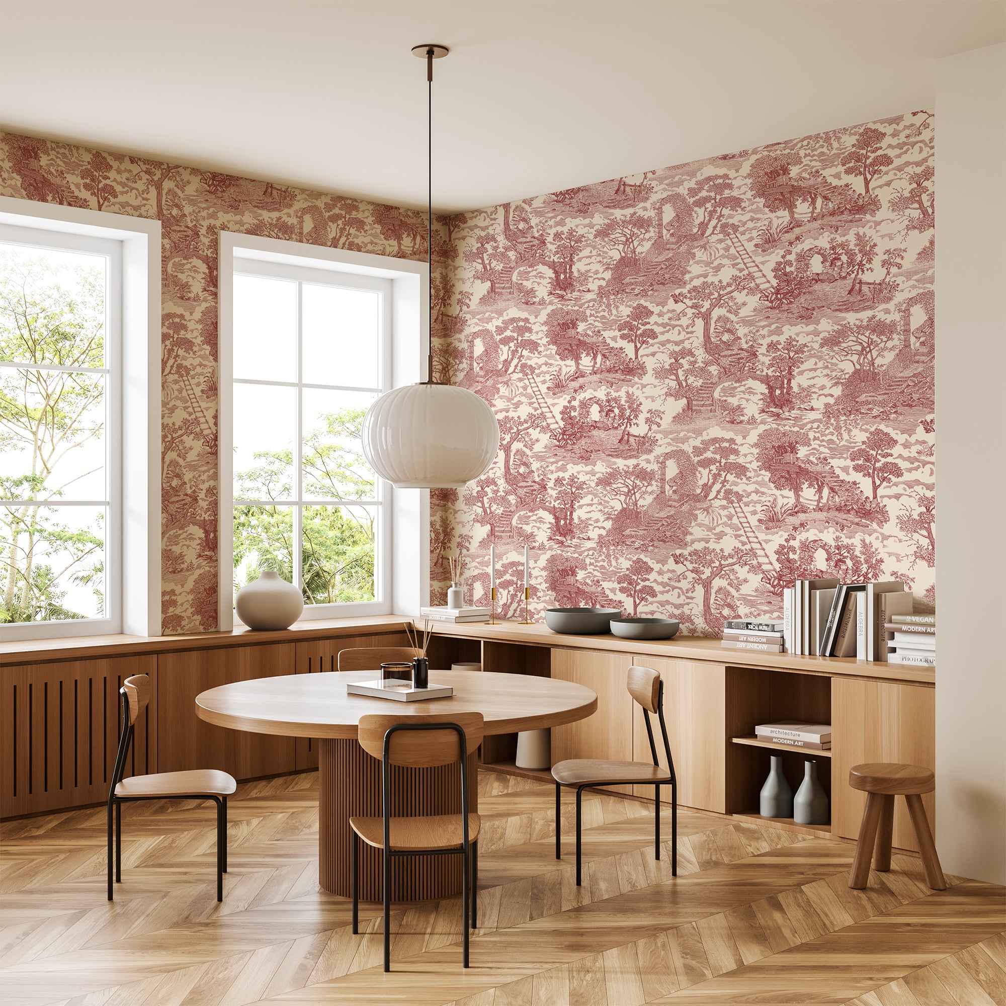 Islet Hopping Toile Wallpaper in red color - pattern number JMW1038.21.0 - by Kravet in the Josephine Munsey Juniper collection