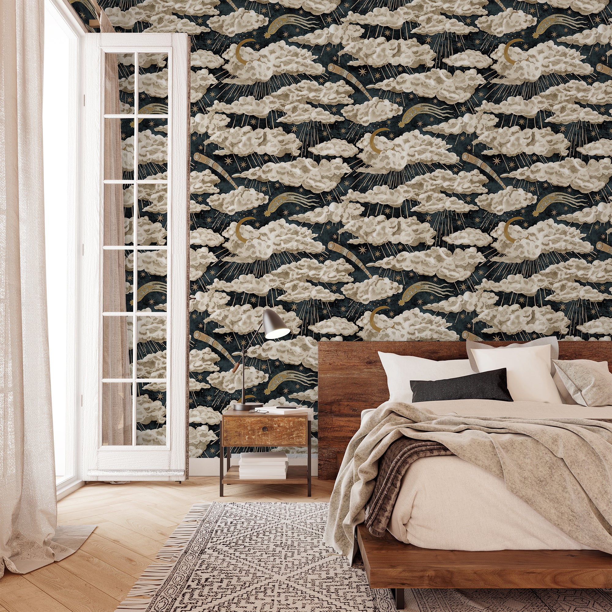 Cumulus Luna Wallpaper in midnight color - pattern number JMW1039.01.0 - by Kravet in the Josephine Munsey Juniper collection