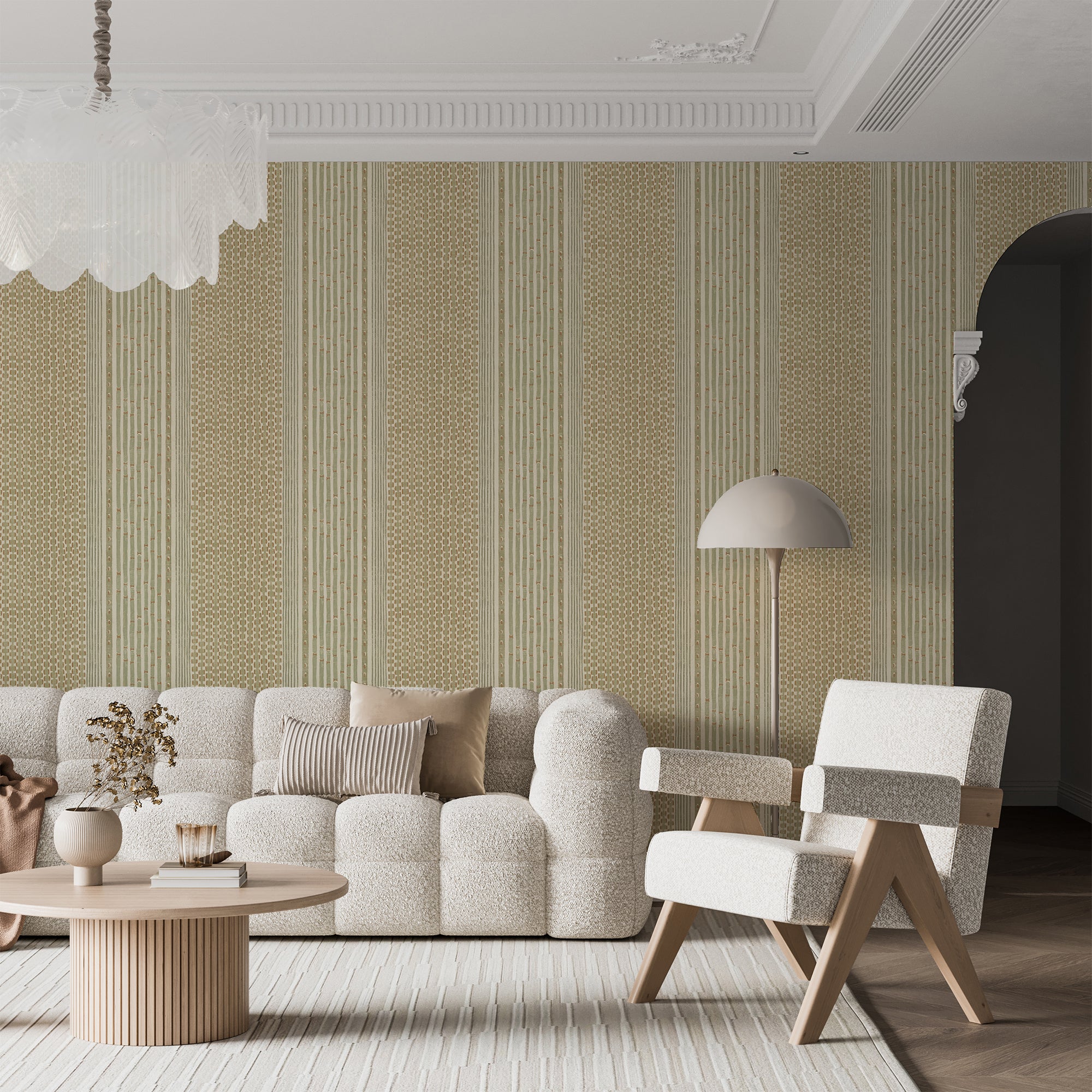 Rita Stripe Wallpaper in sage and orange color - pattern number JMW1042.31.0 - by Kravet in the Josephine Munsey Juniper collection