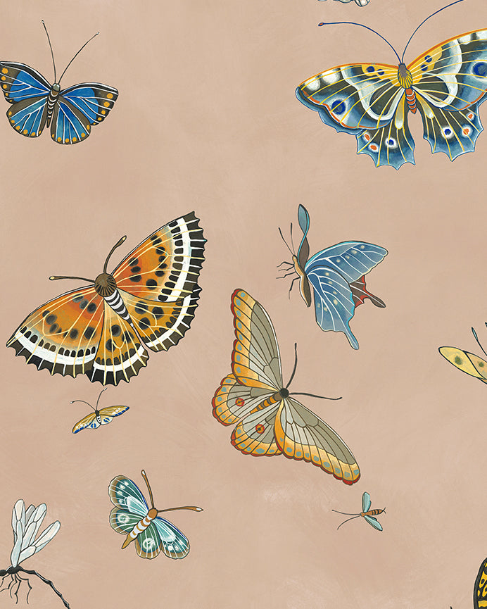 Butterflies Wallpaper in plaster pink color - pattern number JMW1043.01.0 - by Kravet in the Josephine Munsey Alma collection