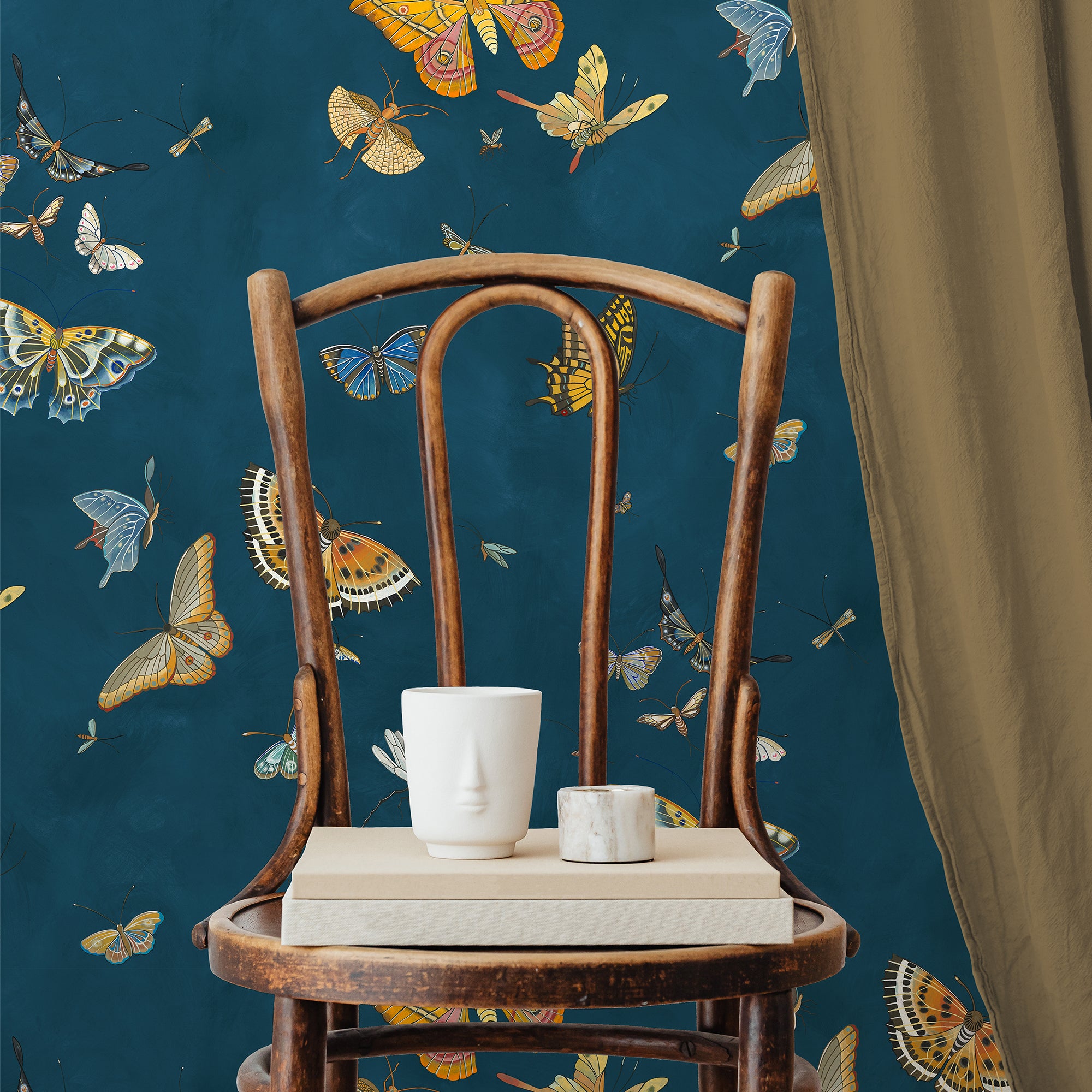 Butterflies Wallpaper in bright navy color - pattern number JMW1043.21.0 - by Kravet in the Josephine Munsey Alma collection