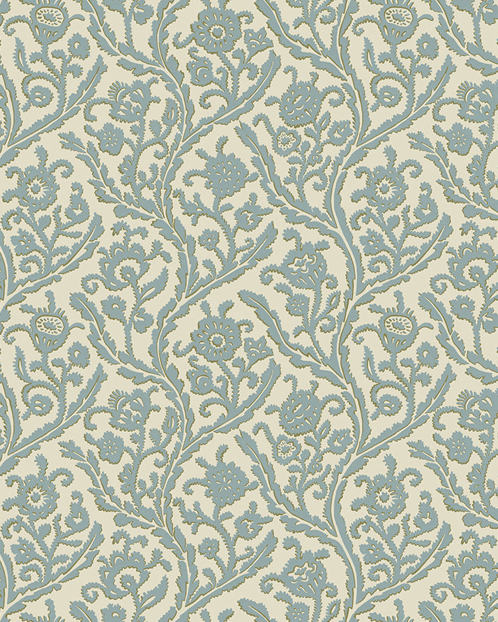 Letti Wallpaper in mid blue color - pattern number JMW1044.51.0 - by Kravet in the Josephine Munsey Alma collection