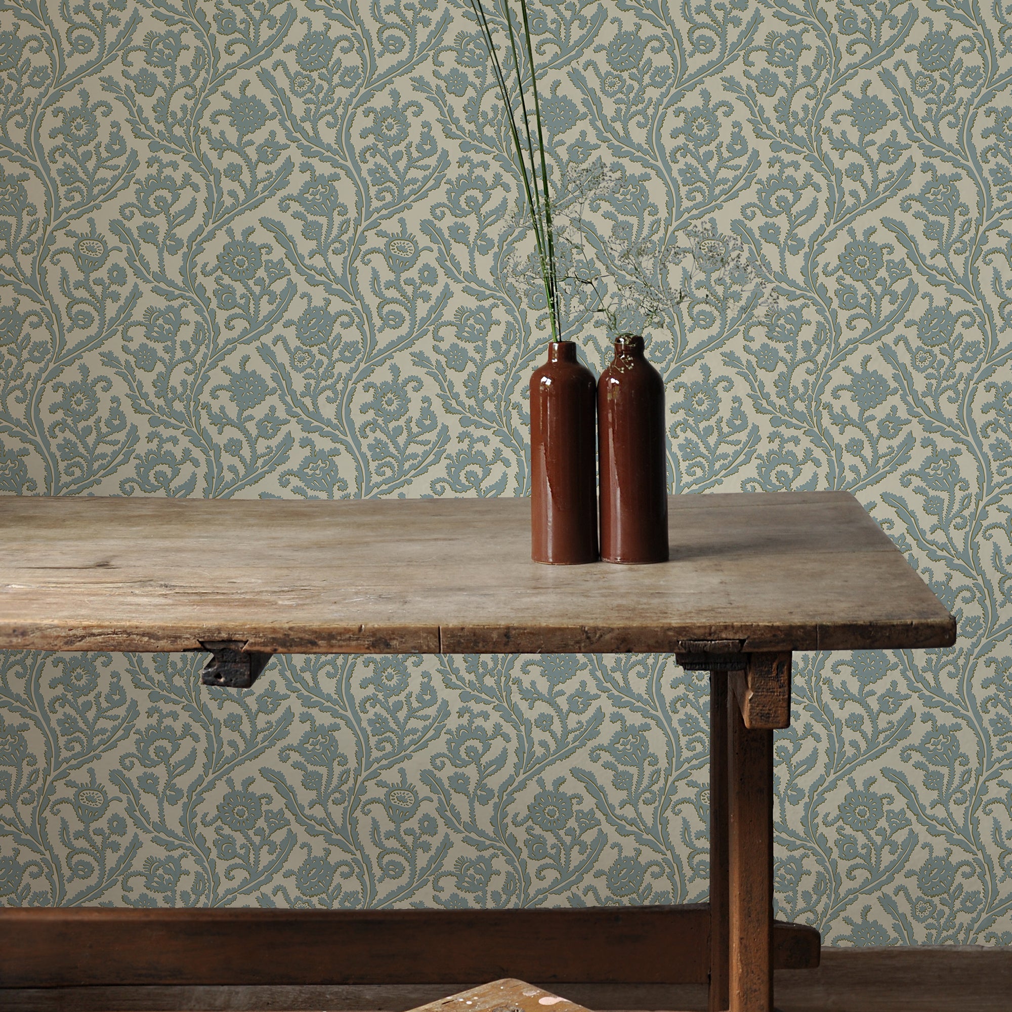Letti Wallpaper in mid blue color - pattern number JMW1044.51.0 - by Kravet in the Josephine Munsey Alma collection