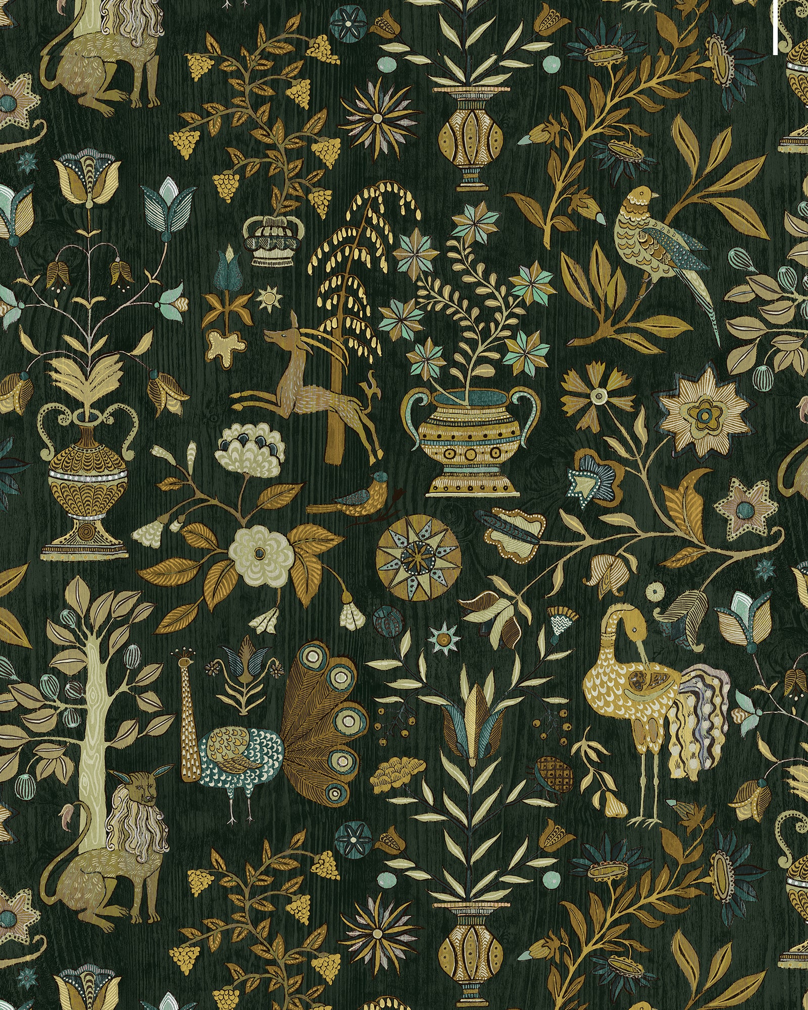 Fable Garden Wallpaper in olive and black color - pattern number JMW1045.11.0 - by Kravet in the Josephine Munsey Alma collection