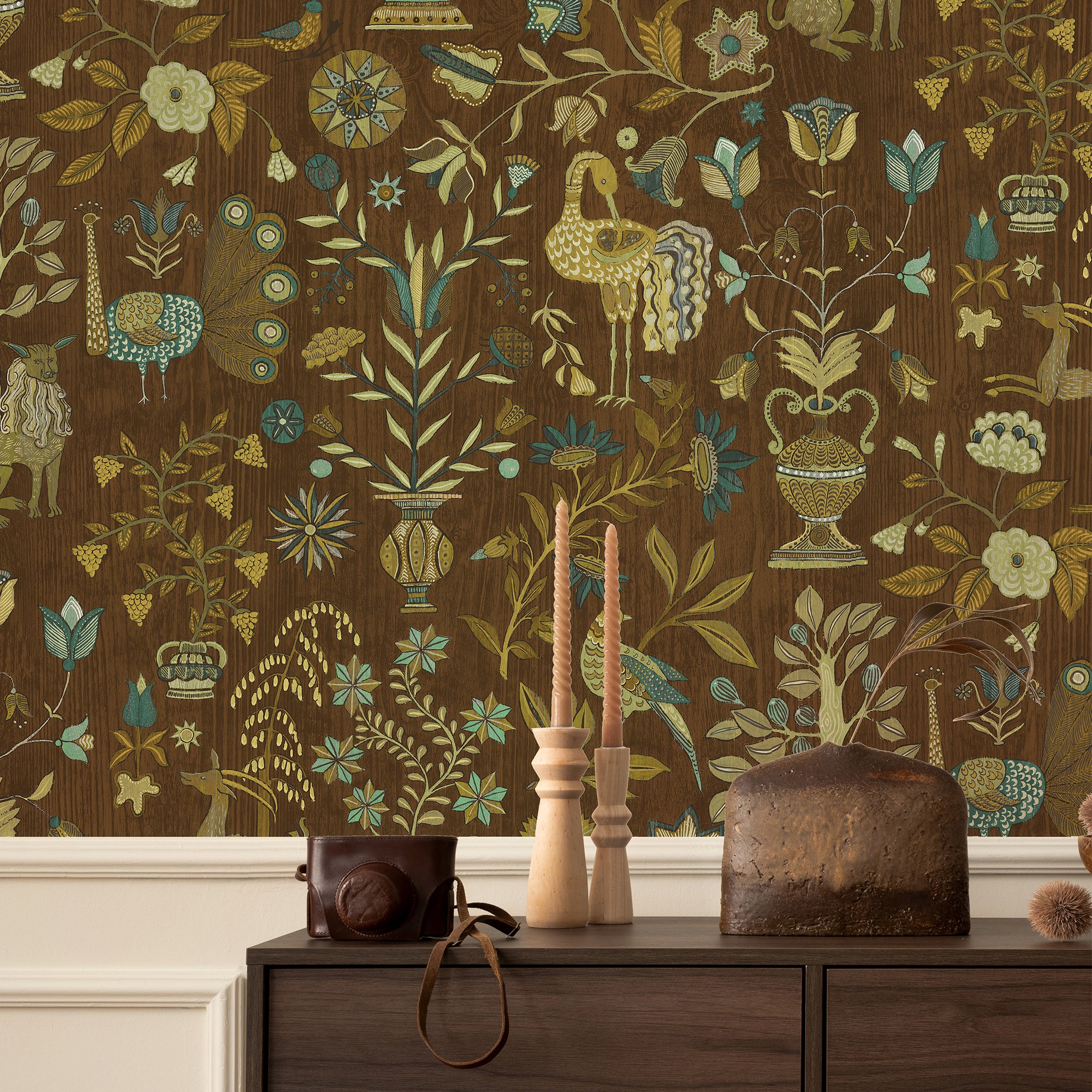 Fable Garden Wallpaper in brown color - pattern number JMW1045.41.0 - by Kravet in the Josephine Munsey Alma collection