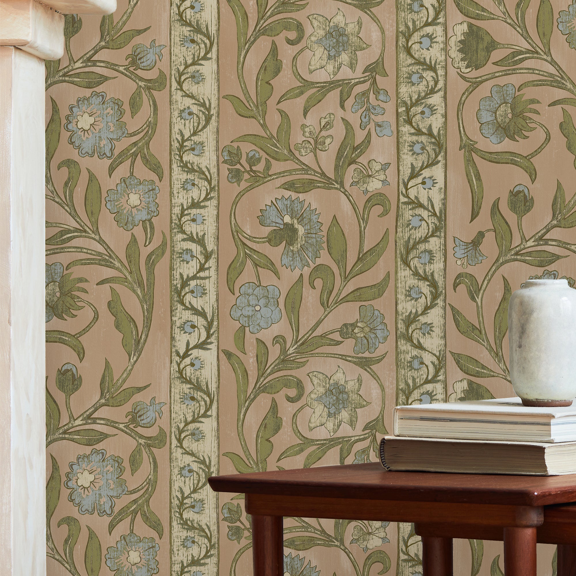 Potter Stripe Wallpaper in plaster pink color - pattern number JMW1046.21.0 - by Kravet in the Josephine Munsey Alma collection