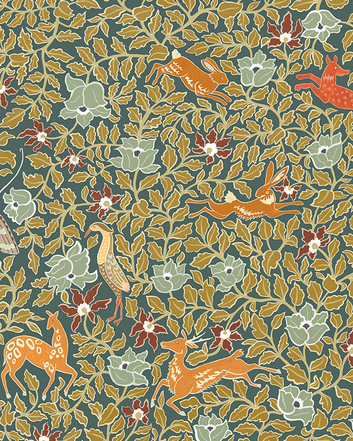 Haresfield Walk Wallpaper in petrol color - pattern number JMW1047.11.0 - by Kravet in the Josephine Munsey Alma collection