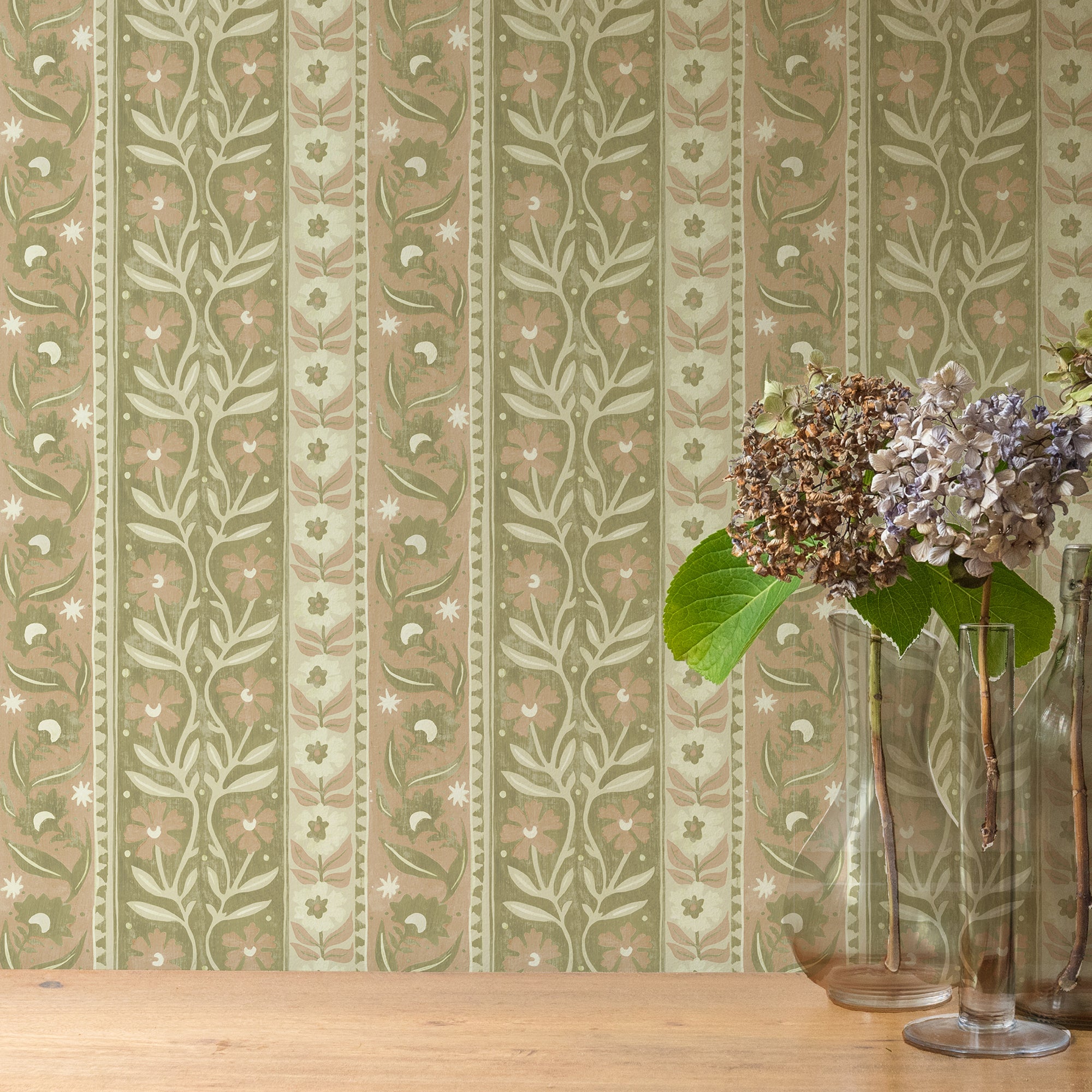 Arber Stripe Wallpaper in pink and olive color - pattern number JMW1048.01.0 - by Kravet in the Josephine Munsey Alma collection