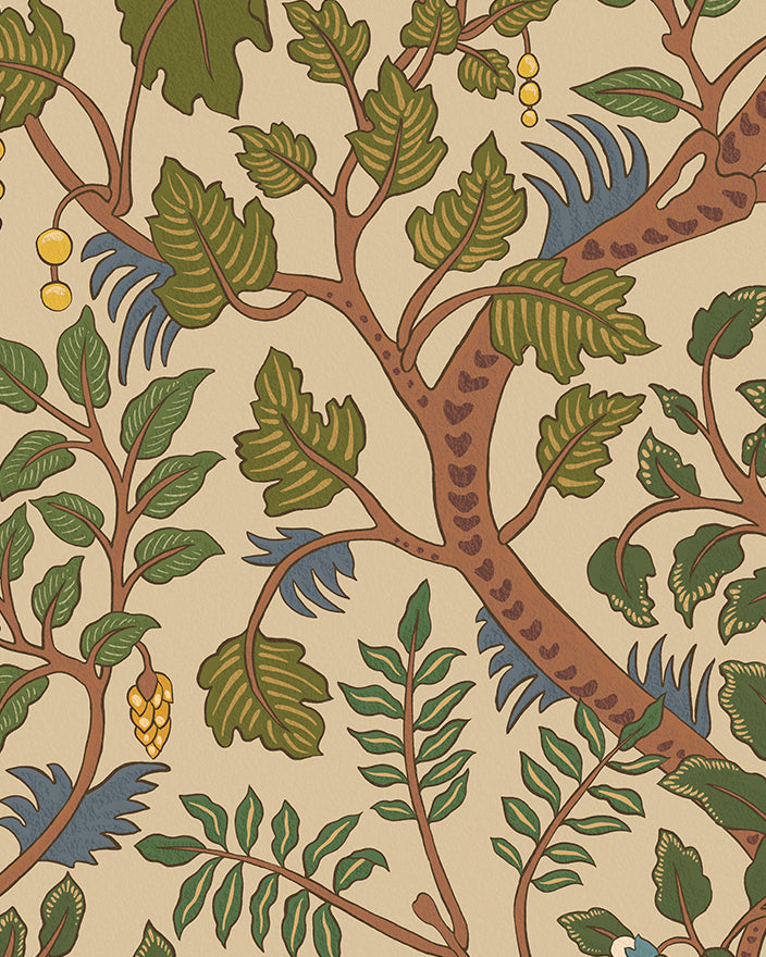 Brushwood Wallpaper in green and red color - pattern number JMW1050.01.0 - by Kravet in the Josephine Munsey Alma collection