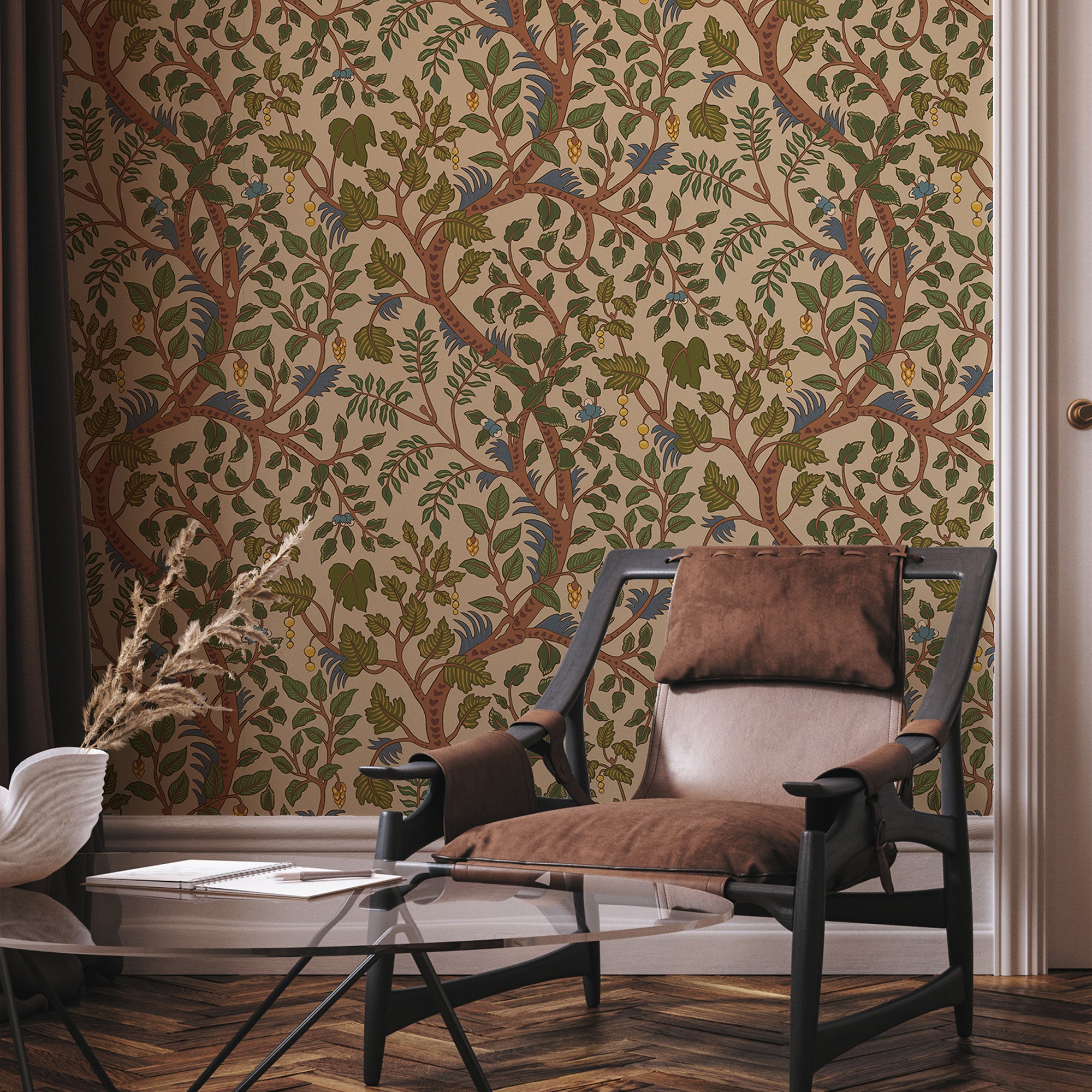 Brushwood Wallpaper in green and red color - pattern number JMW1050.01.0 - by Kravet in the Josephine Munsey Alma collection