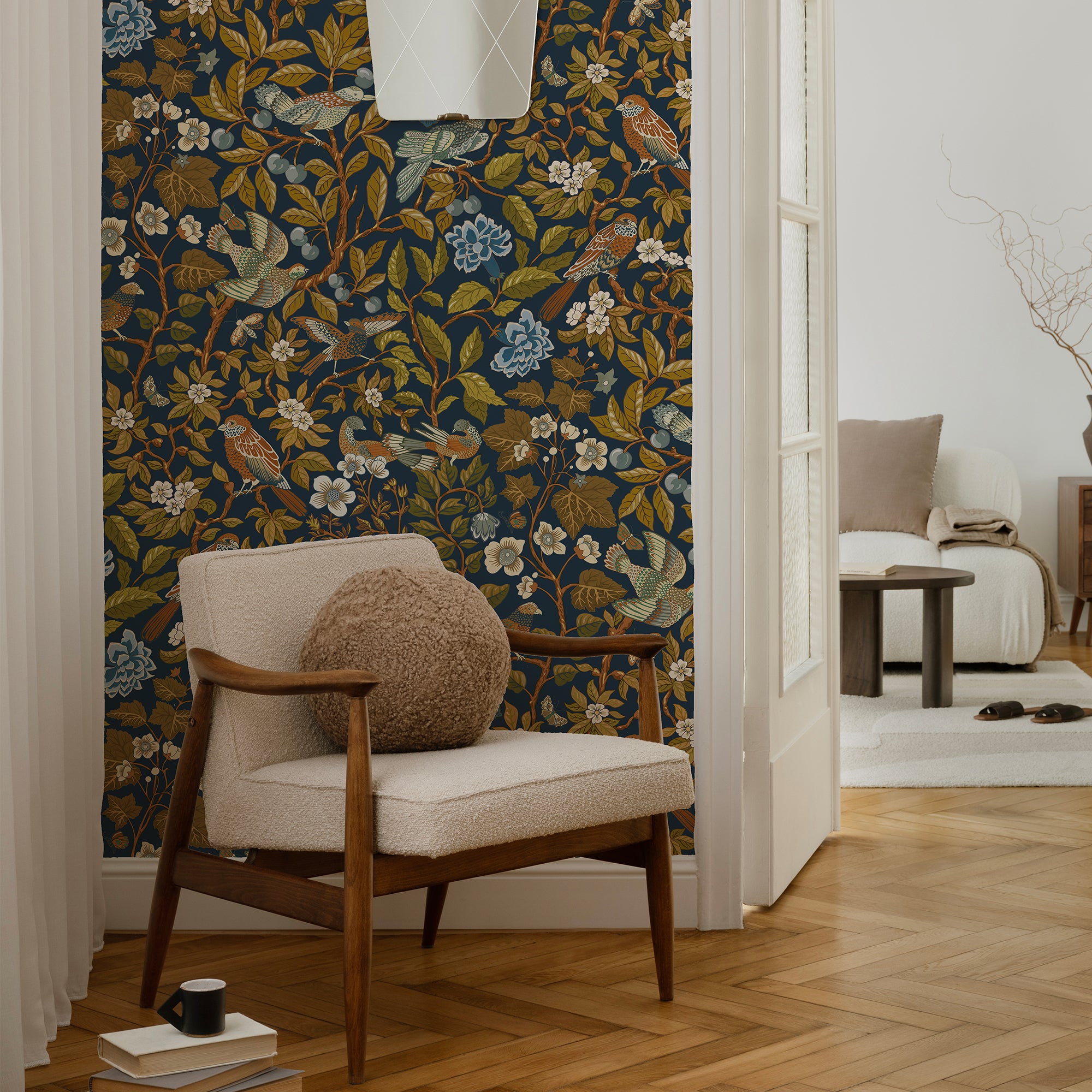Noise Next Door Wallpaper in blue and olive color - pattern number JMW1053.11.0 - by Kravet in the Josephine Munsey Alma collection