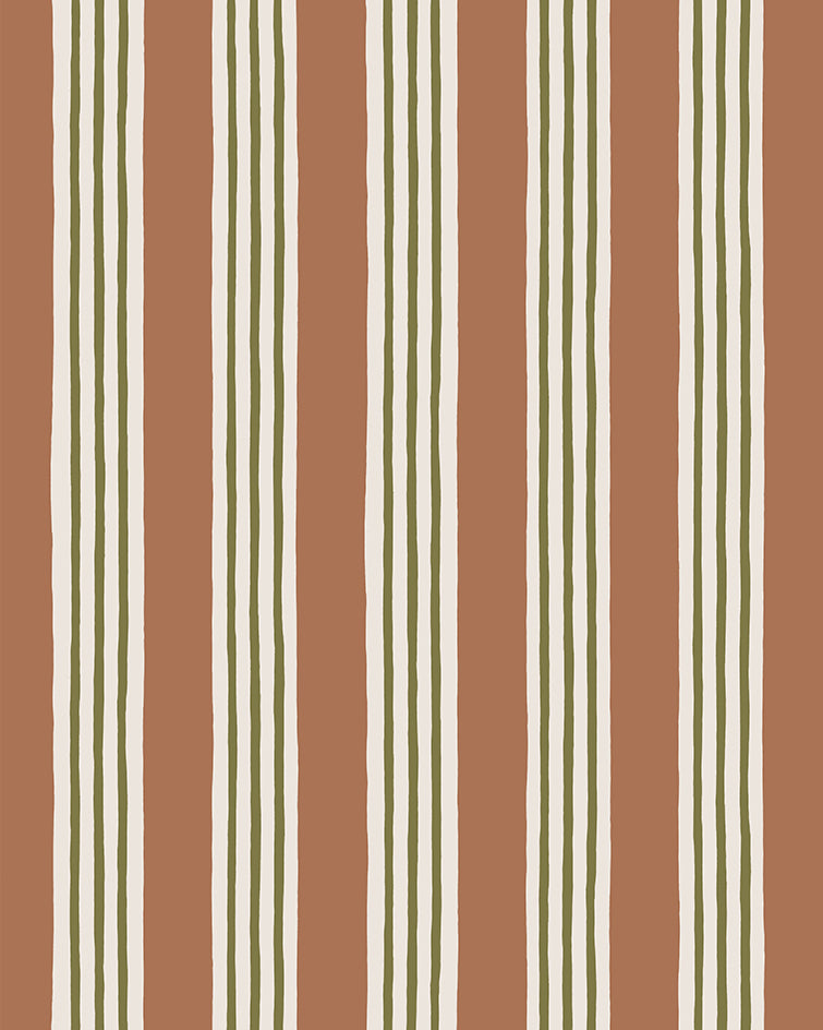 Kemble Stripe Wallpaper in trixie, sunday clay and quartz color - pattern number JMWRKEM.04.0 - by Kravet in the Josephine Munsey Roll II collection