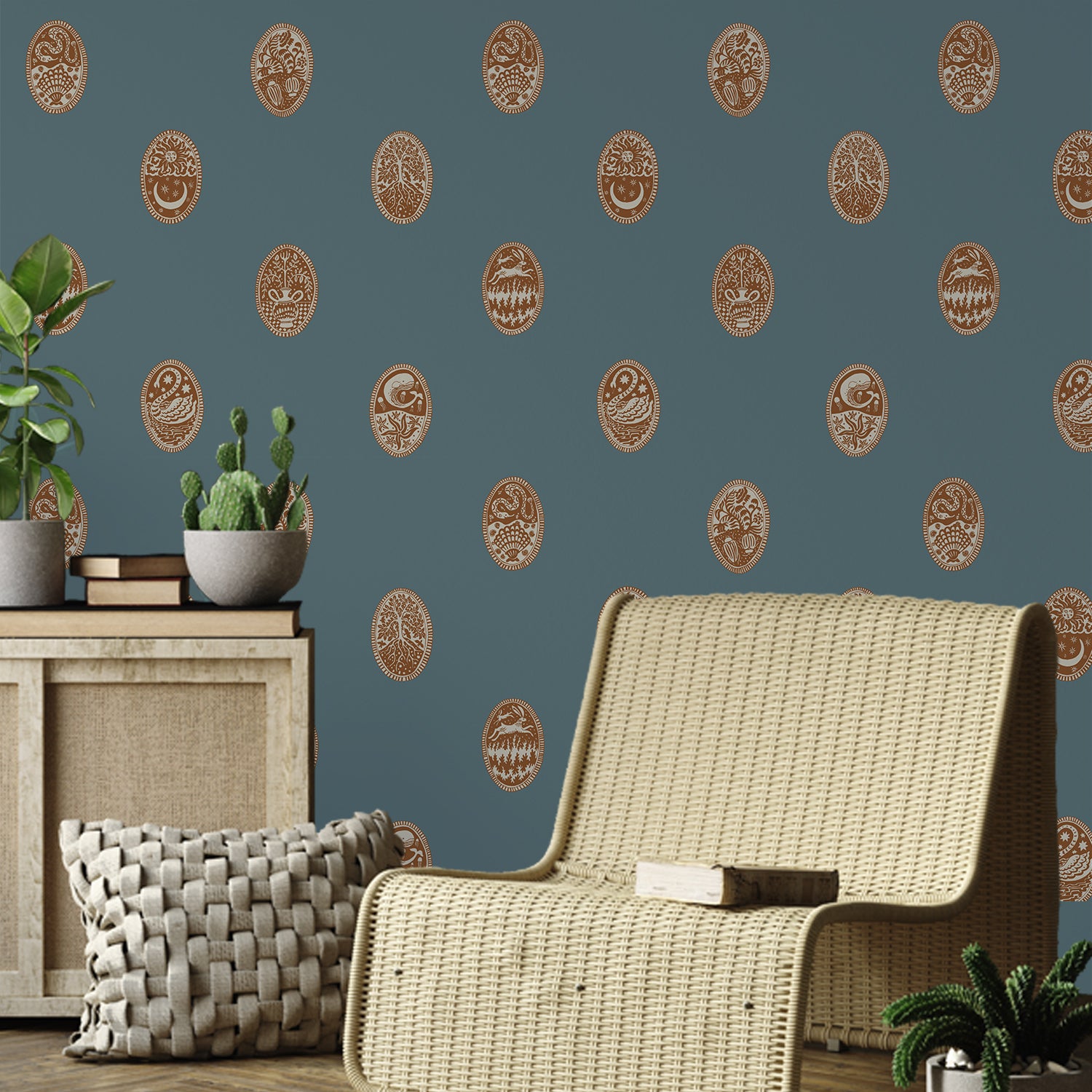 Linear Cameos Wallpaper in little ponds, dinky and dew color - pattern number JMWRLIN.02.0 - by Kravet in the Josephine Munsey Roll II collection