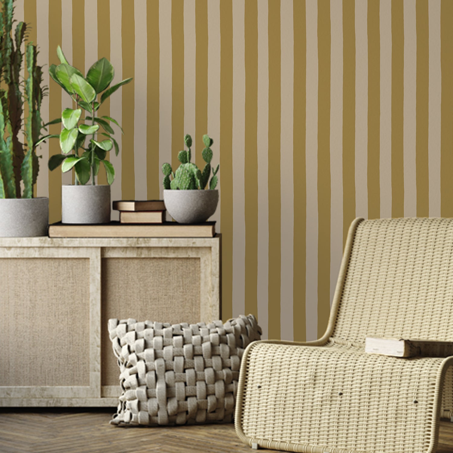 Medium Hand Painted Stripe Wallpaper in summer evening and parsnip color - pattern number JMWRMHP.05.0 - by Kravet in the Josephine Munsey Roll II collection